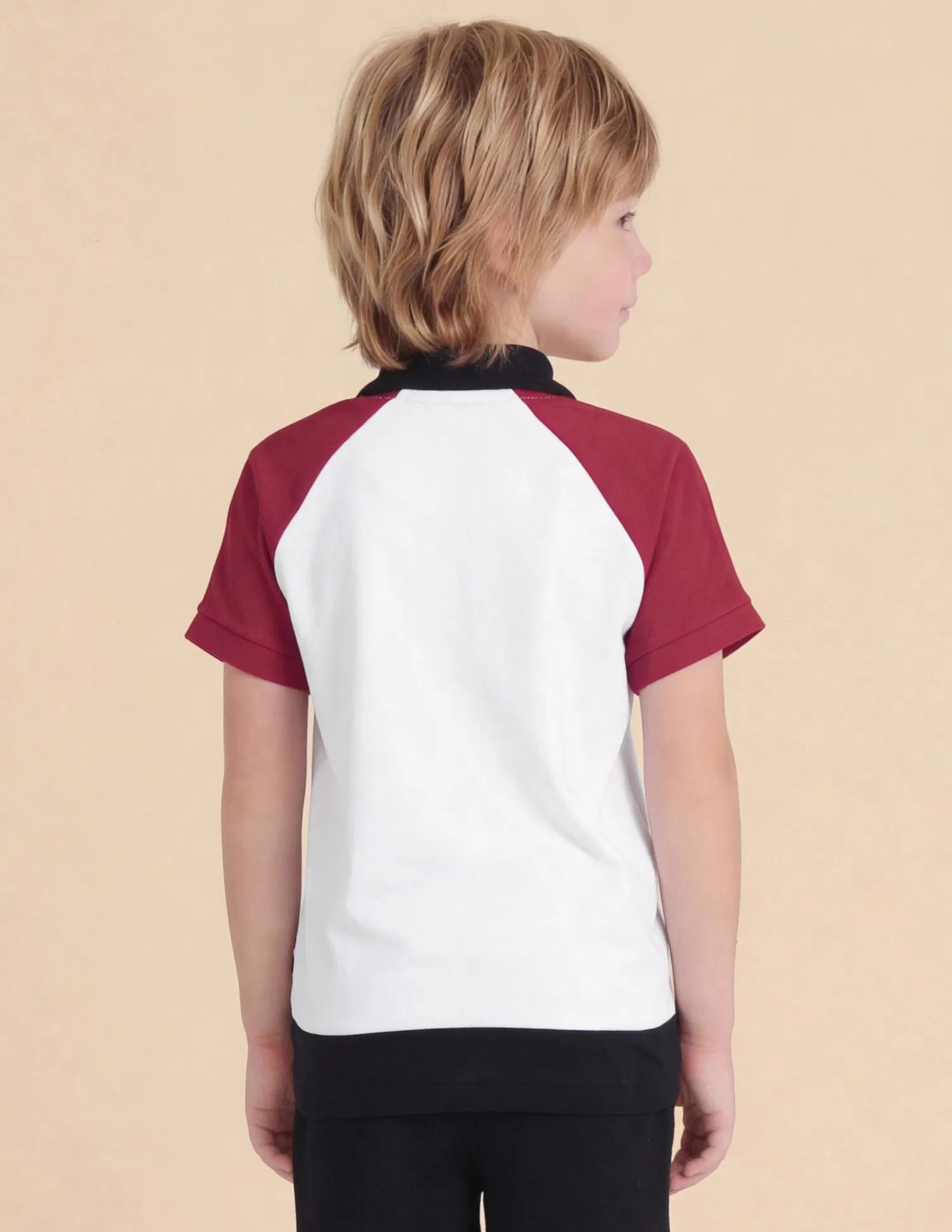 Boys White Colour Block Polo Shirt