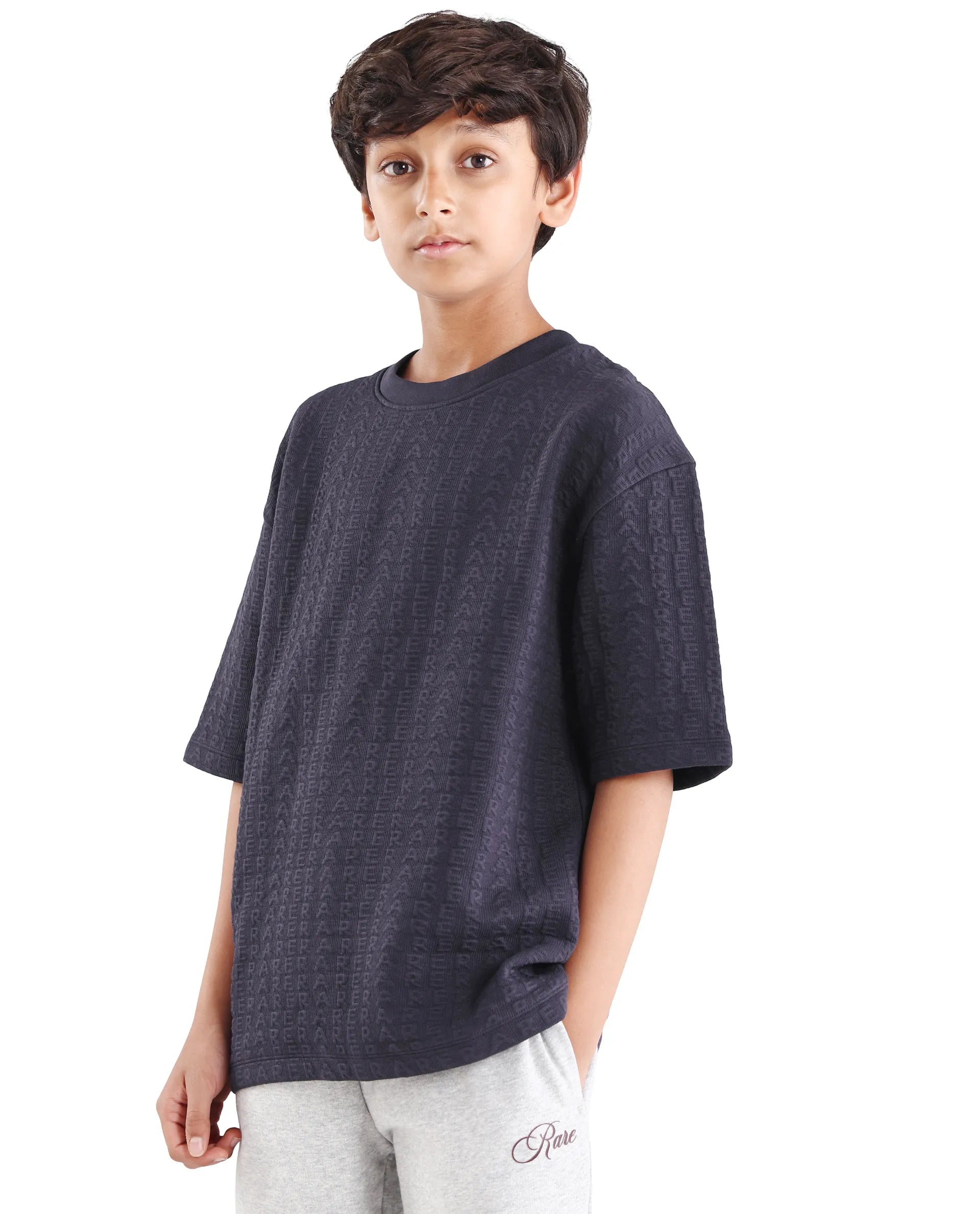 Boys Purple Jacquard Oversized Blend T-Shirt