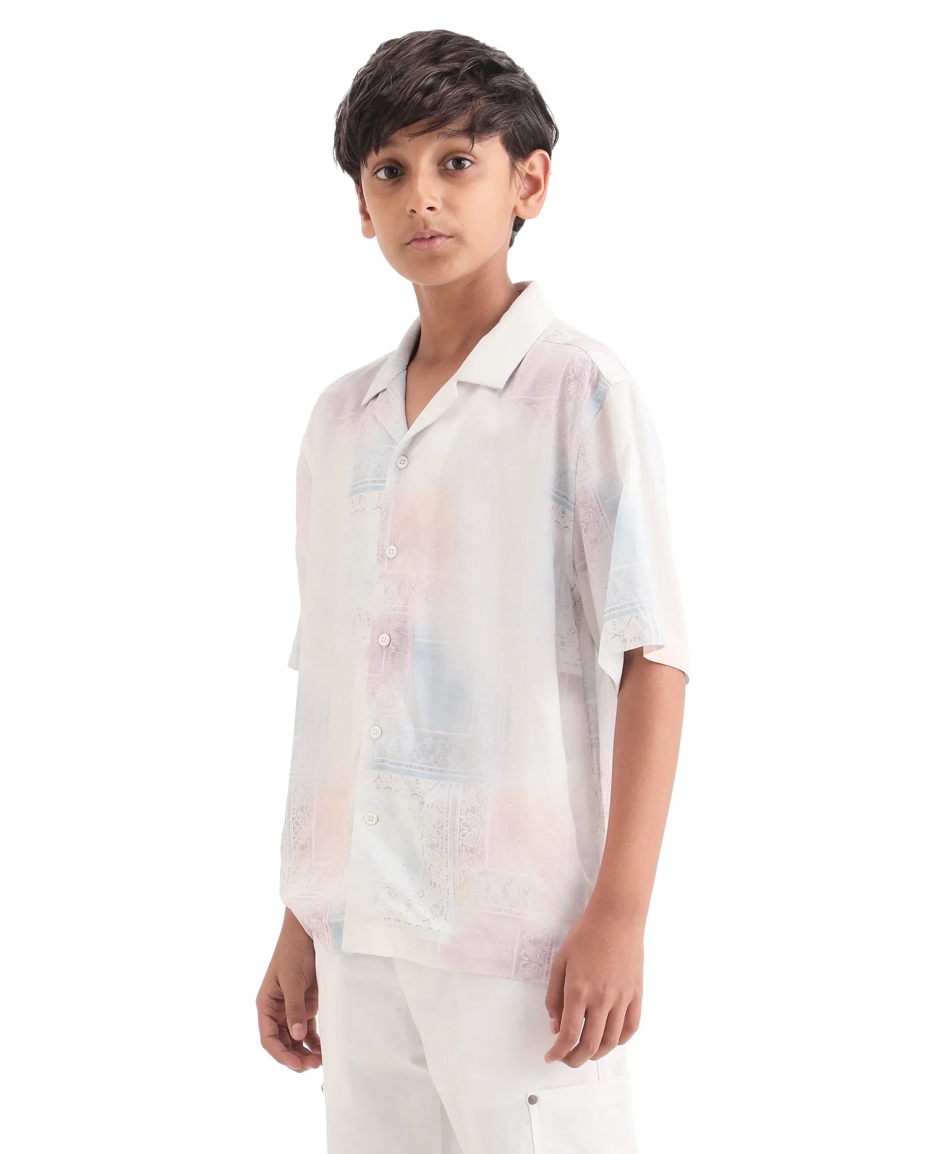 Boys Off White Boxy Fit Viscose Shirt