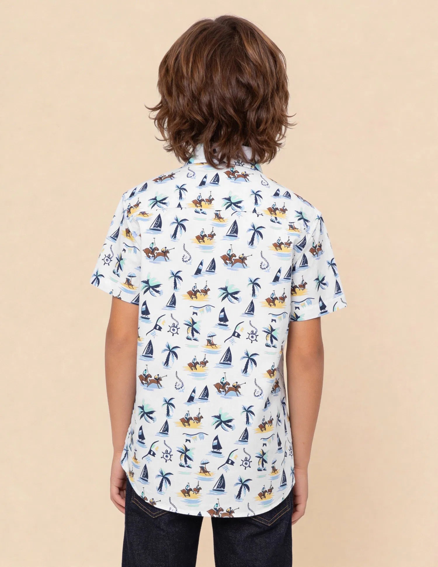 Boys Blue Graphic Printed Cotton Shirt – Regular Fit