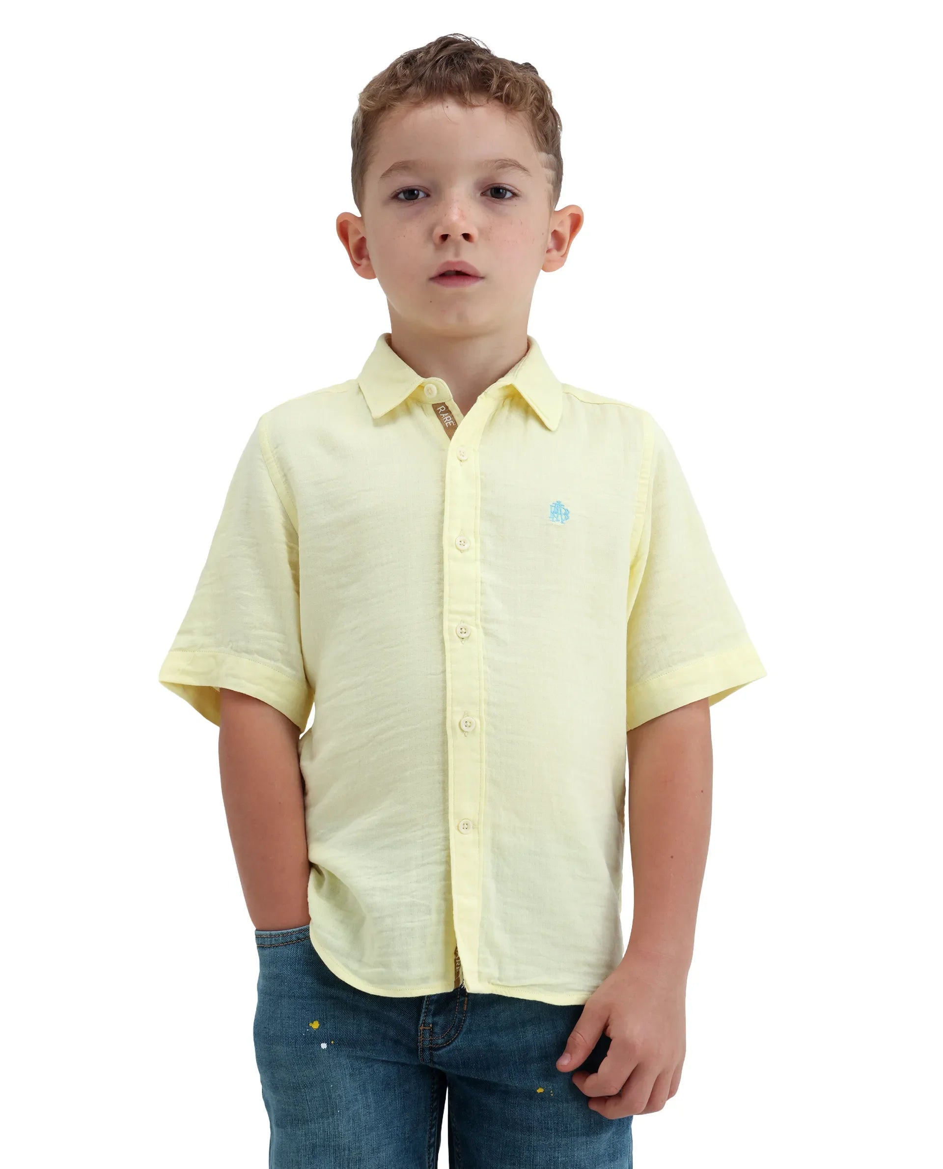 Boys Light Yellow Cotton Blend Regular Fit Shirt