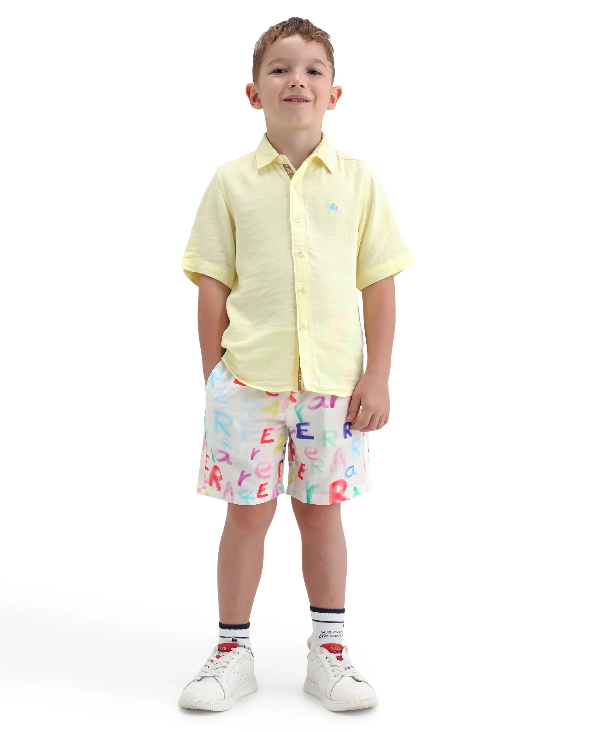 Boys Off White Viscose Blend Regular Fit Shorts