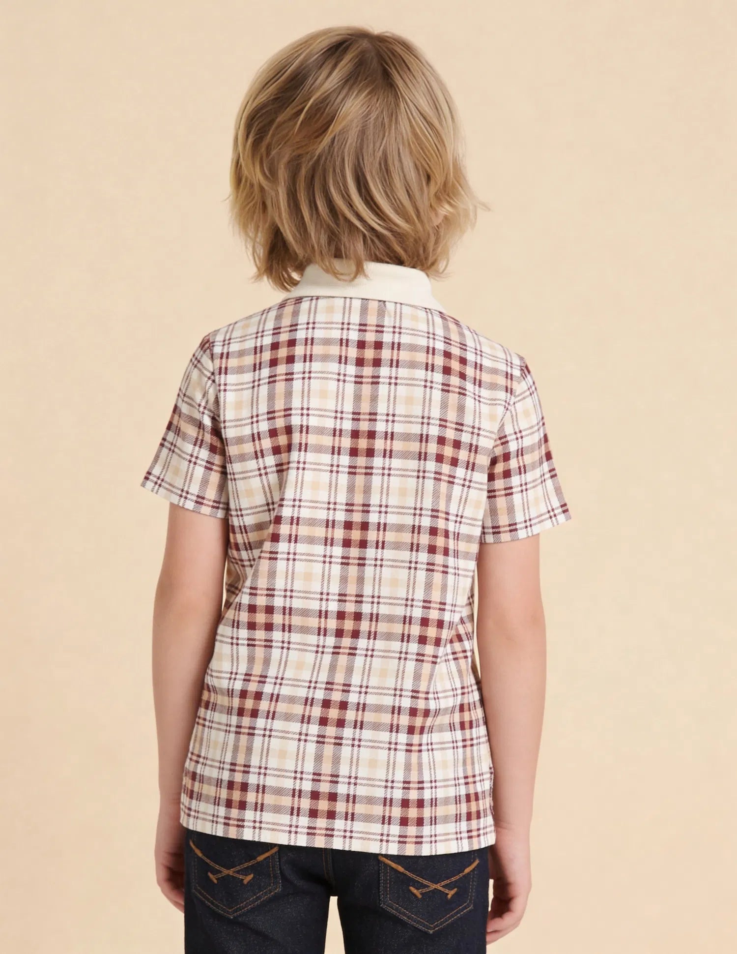 Boys White Cotton Checked Regular Fit Polo Shirt