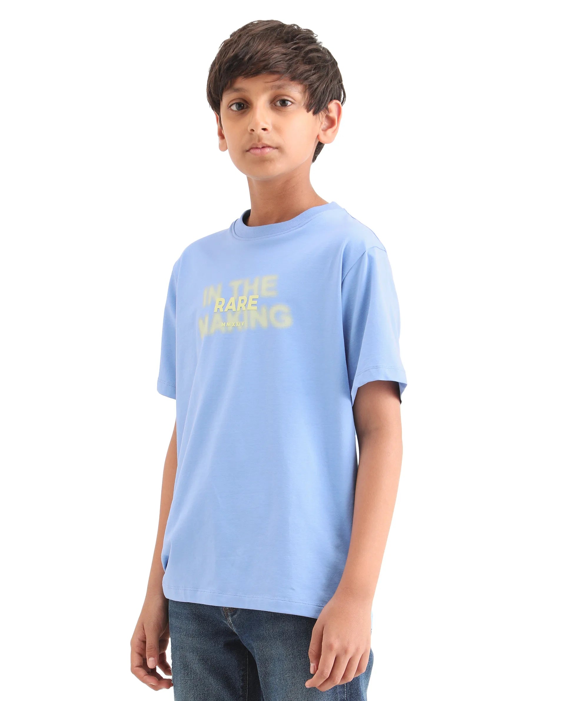 Boys Light Blue HD Print Regular Fit T-Shirt