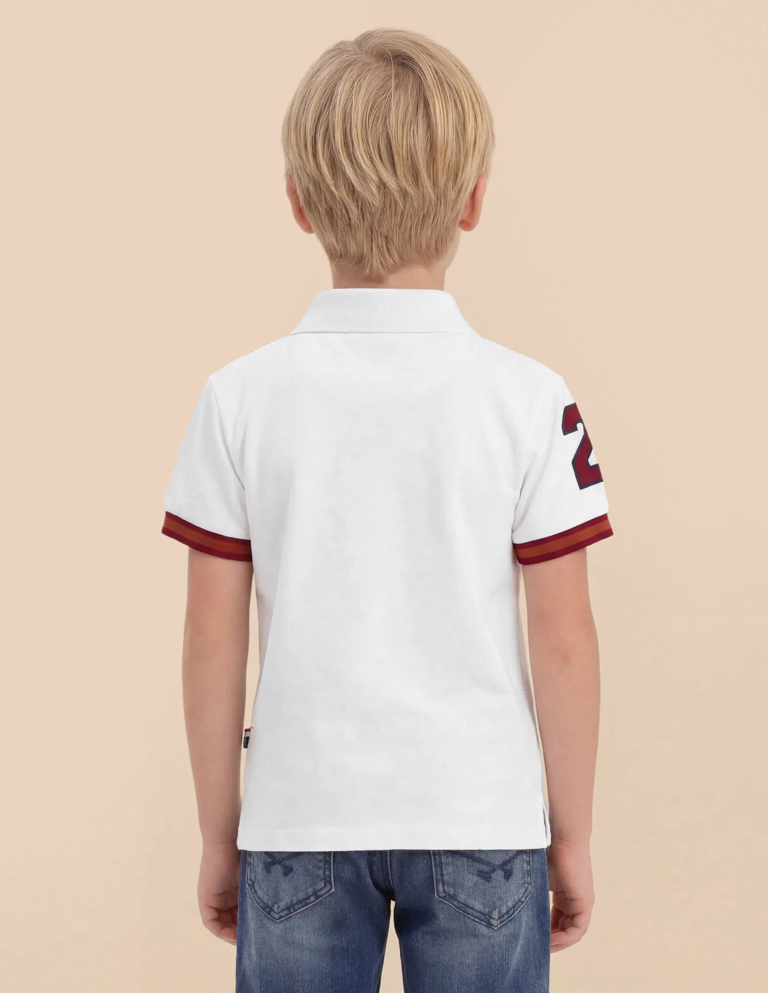 Boys Off White Cotton Polo Shirt Regular Fit