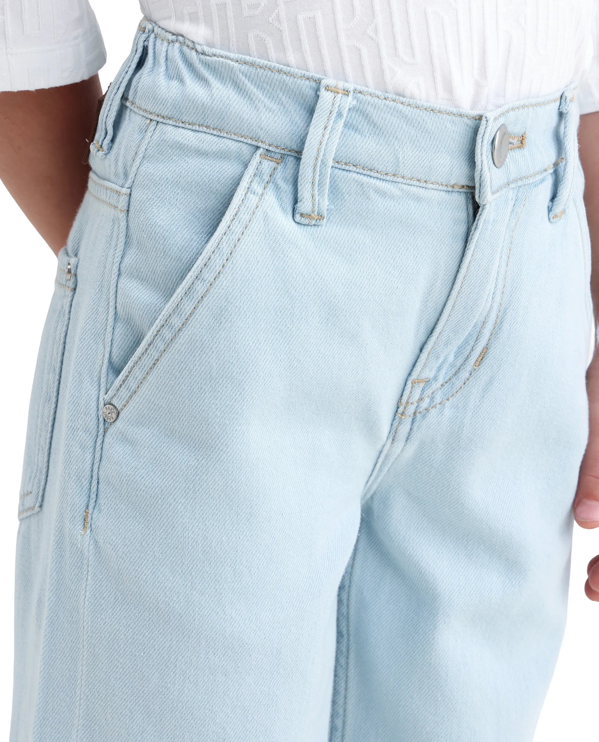 Boys Light Blue Slouchy Fit Shank Button Jeans