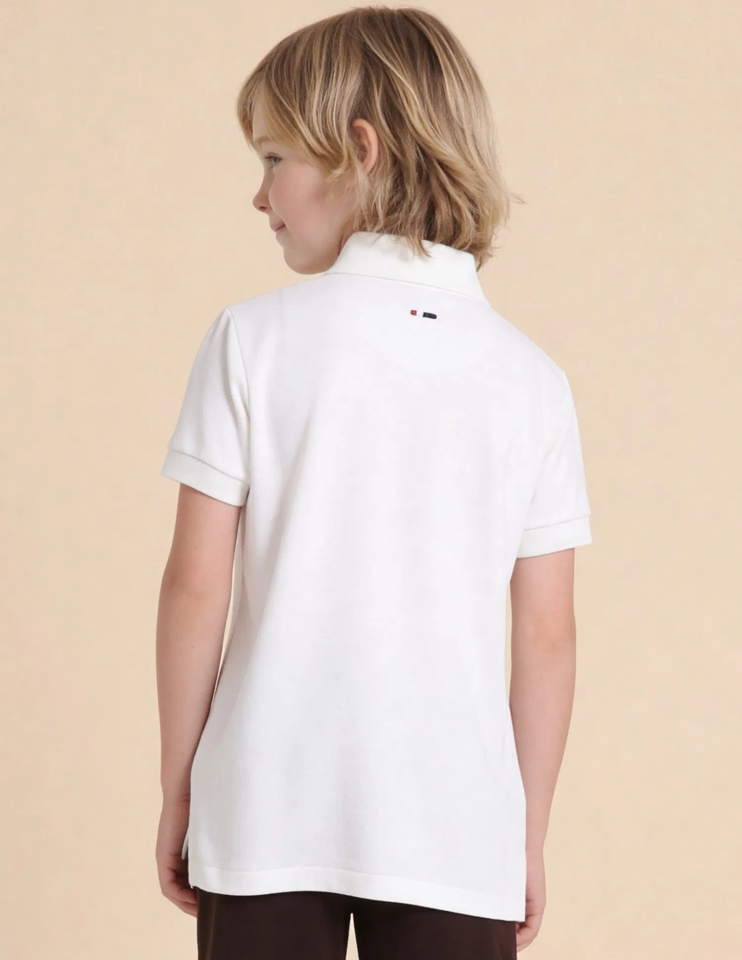 Boys Off White Cotton Graphic Print Regular Fit Polo Shirt