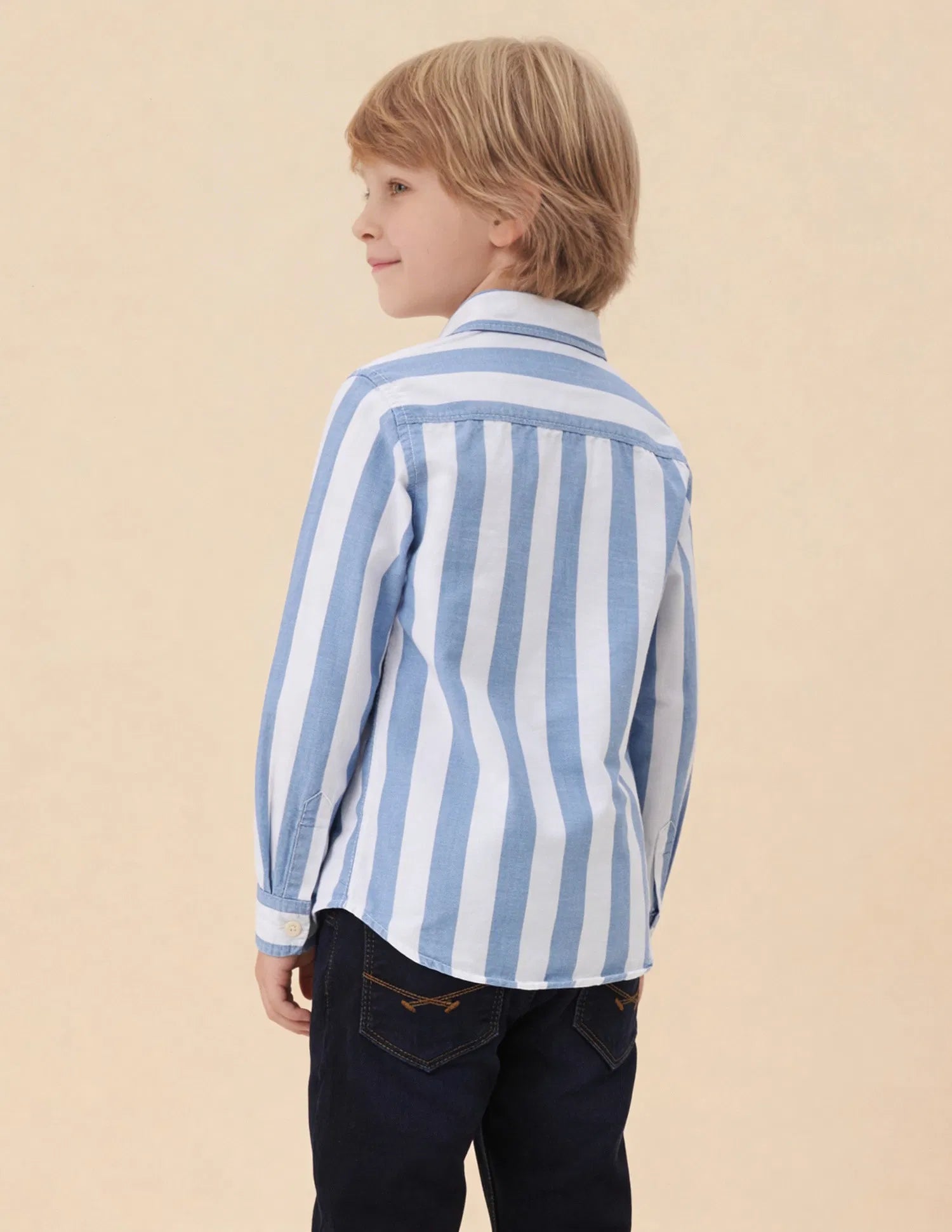 Boys Light Blue Vertical Striped Cotton Shirt – Regular Fit