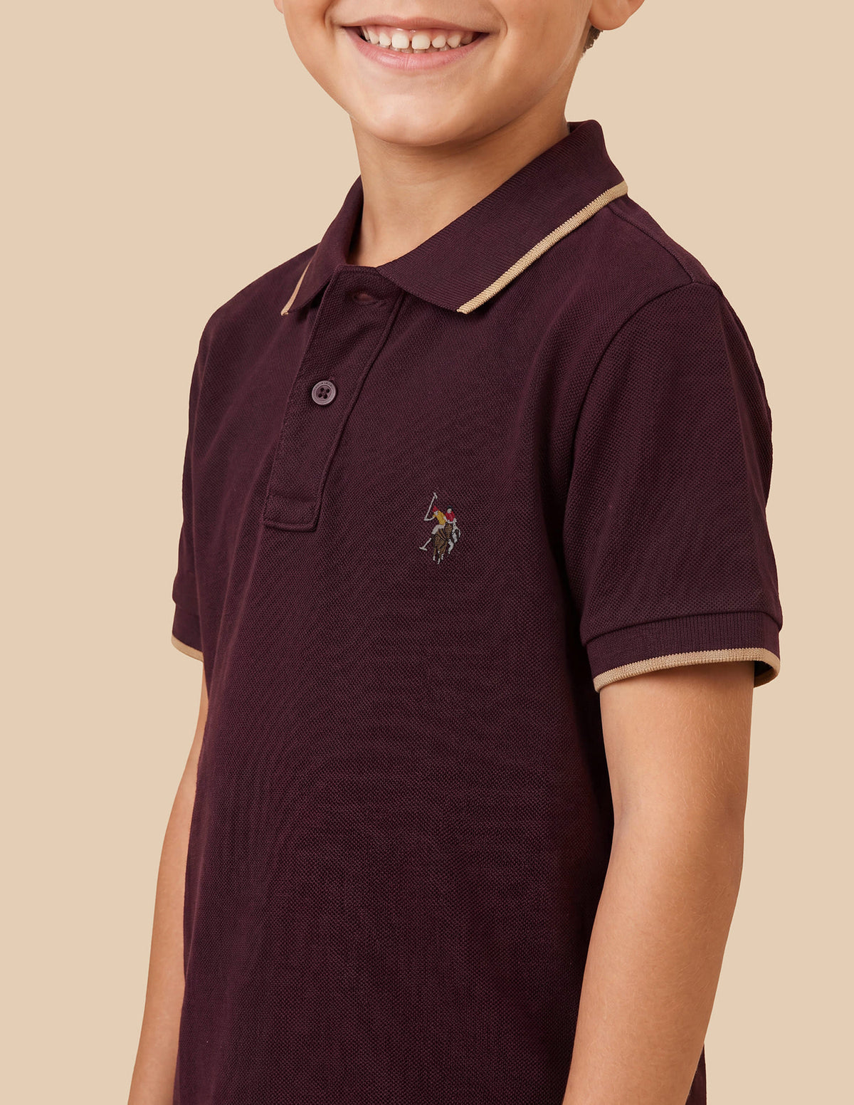Boys Wine Cotton Embroidered Regular Fit Polo Shirt