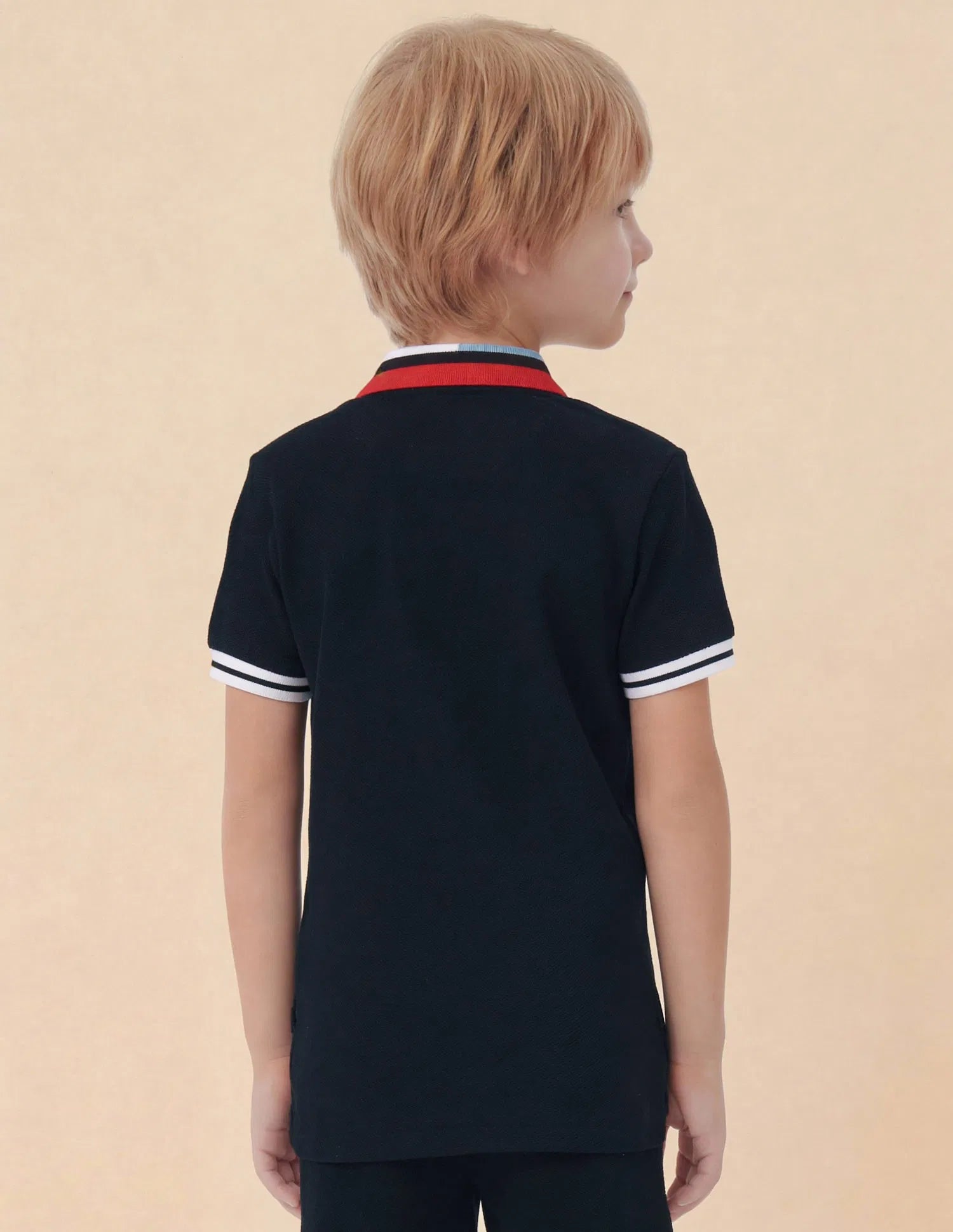 Boys Navy Cotton Solid Regular Fit Polo Shirt
