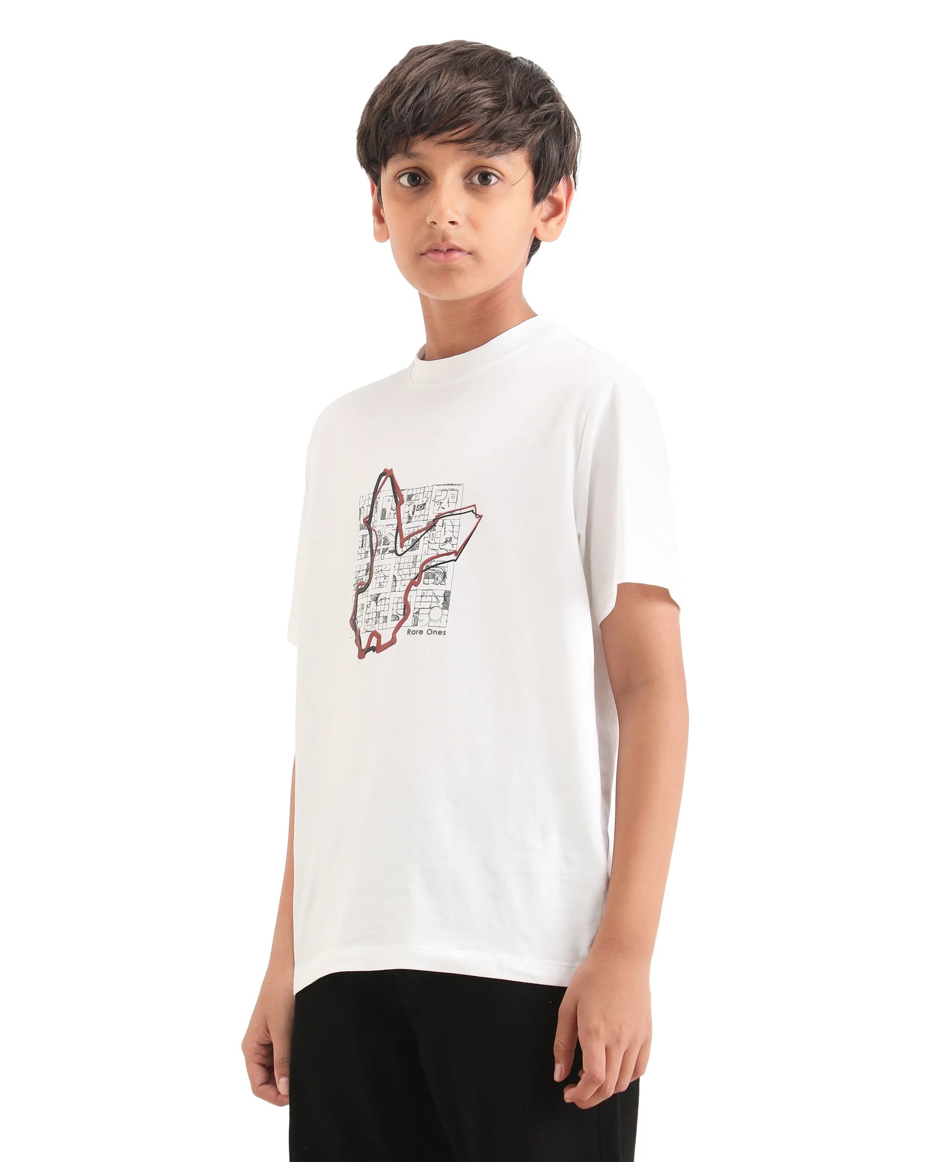Rare Ones Boys White Regular Fit Cotton Blend T-Shirt