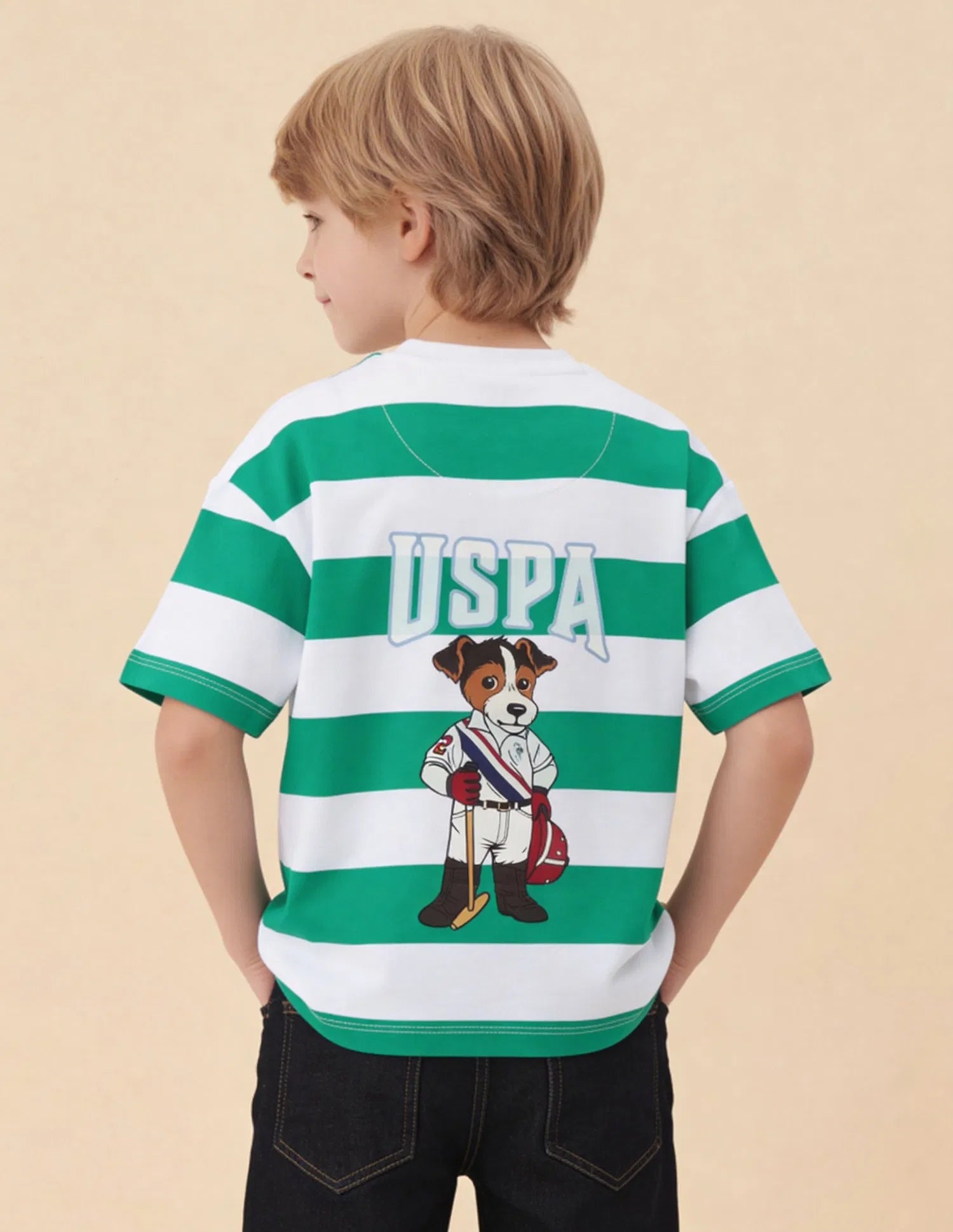 Boys Green Horizontal Striped Cotton T-Shirt – Oversized Fit