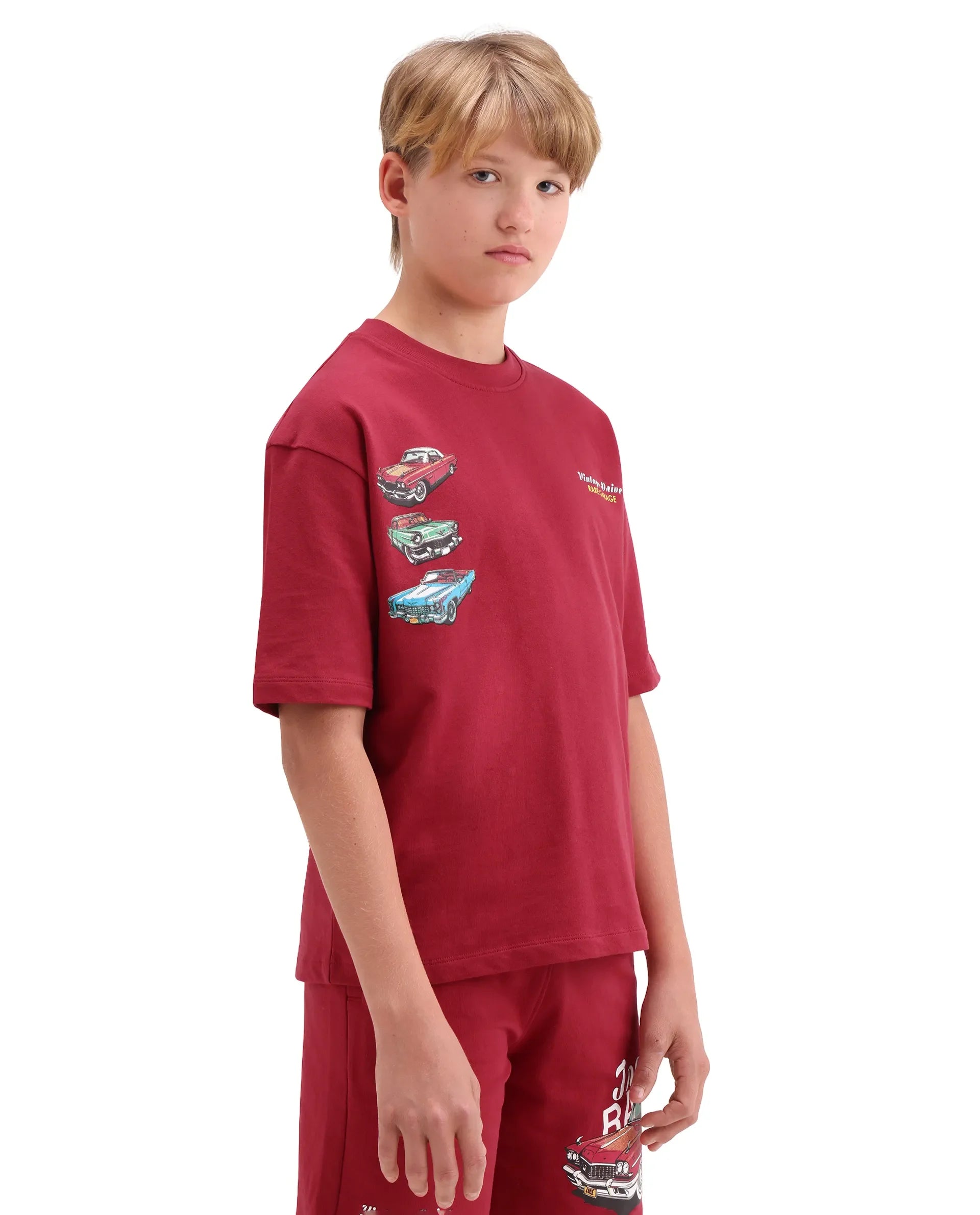 Boys Red Digital Print Oversized T-Shirt