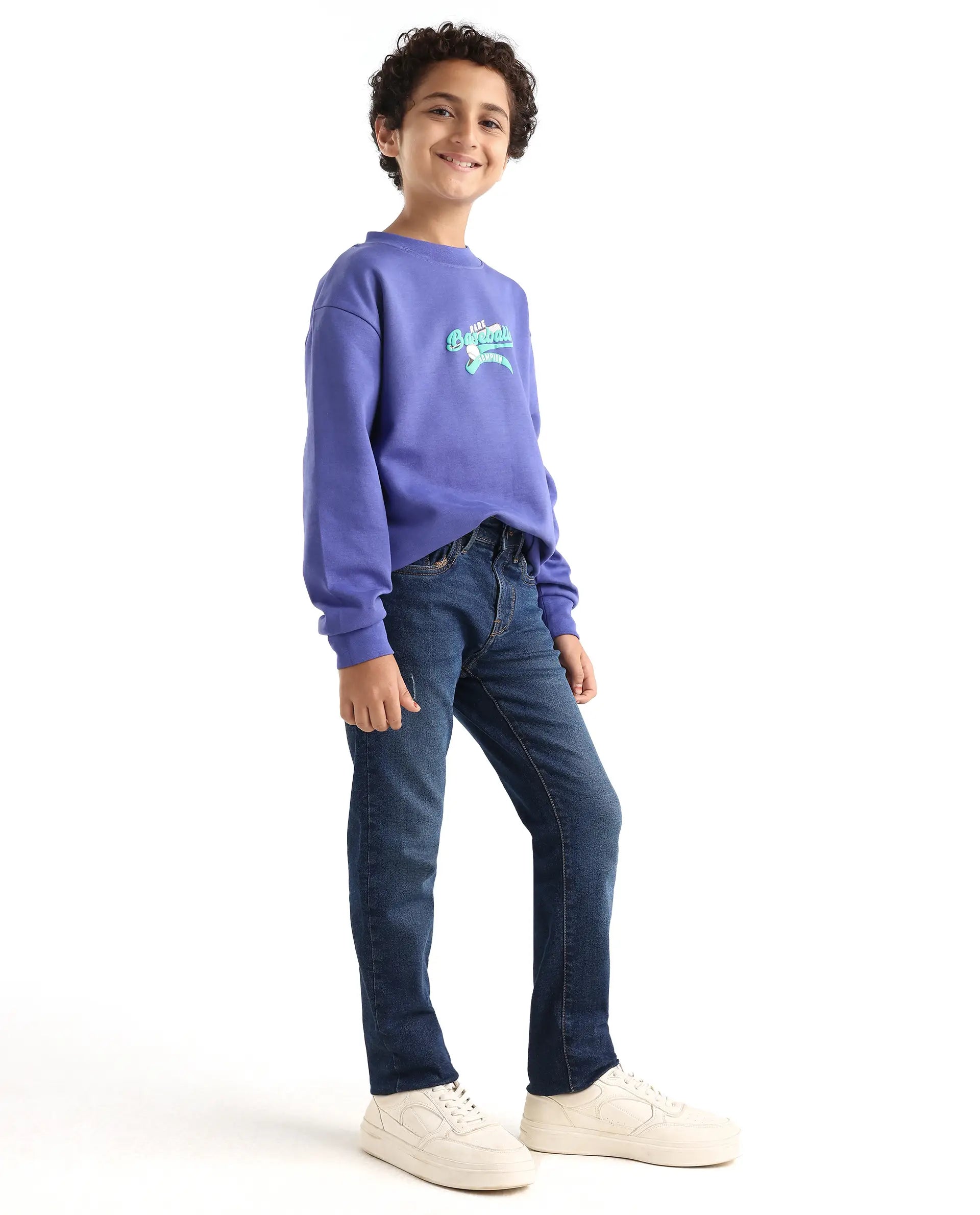 Boys Dark Blue Slim Fit Button-Zip Jeans