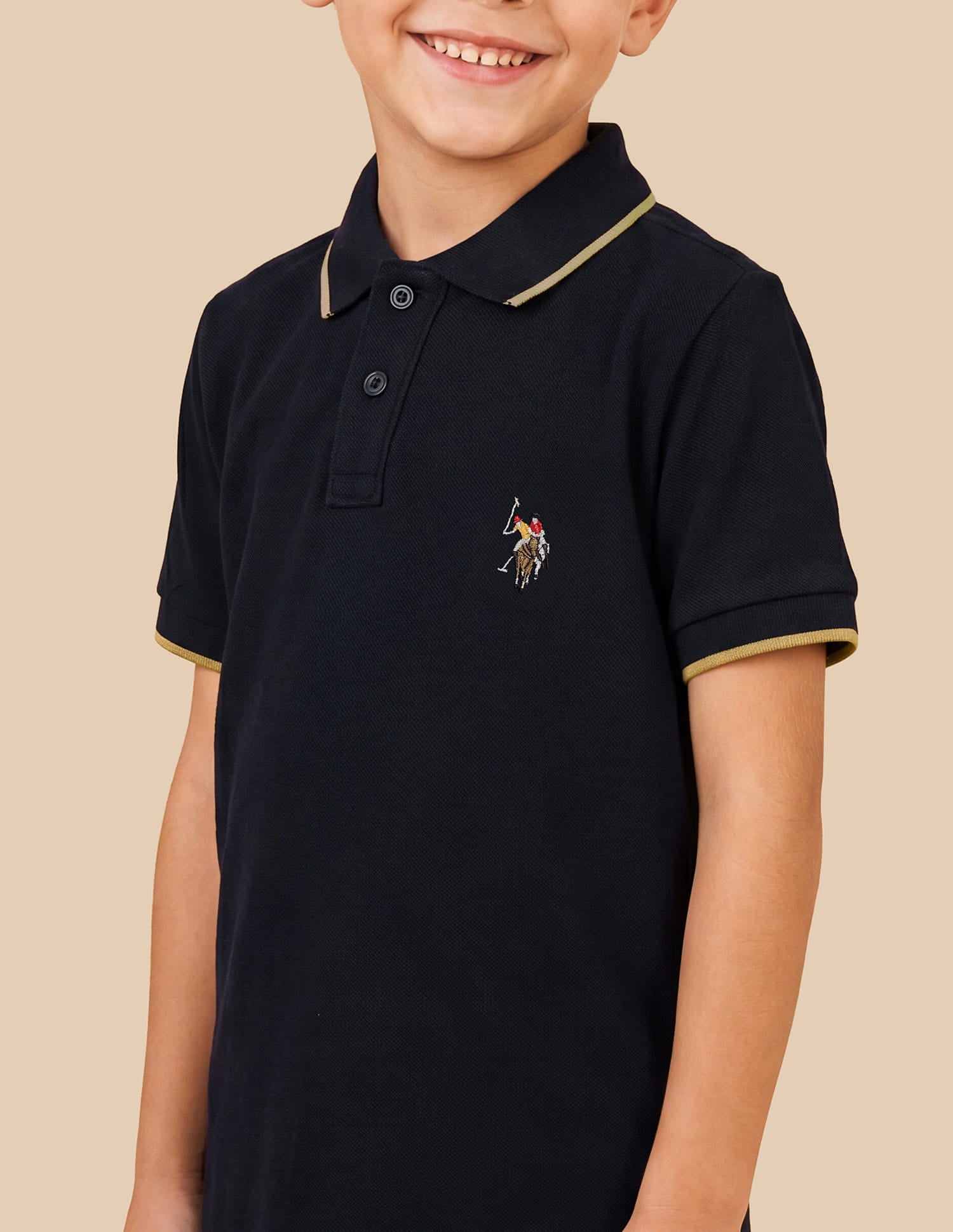 Boys Navy Cotton Embroidered Regular Fit Polo Shirt