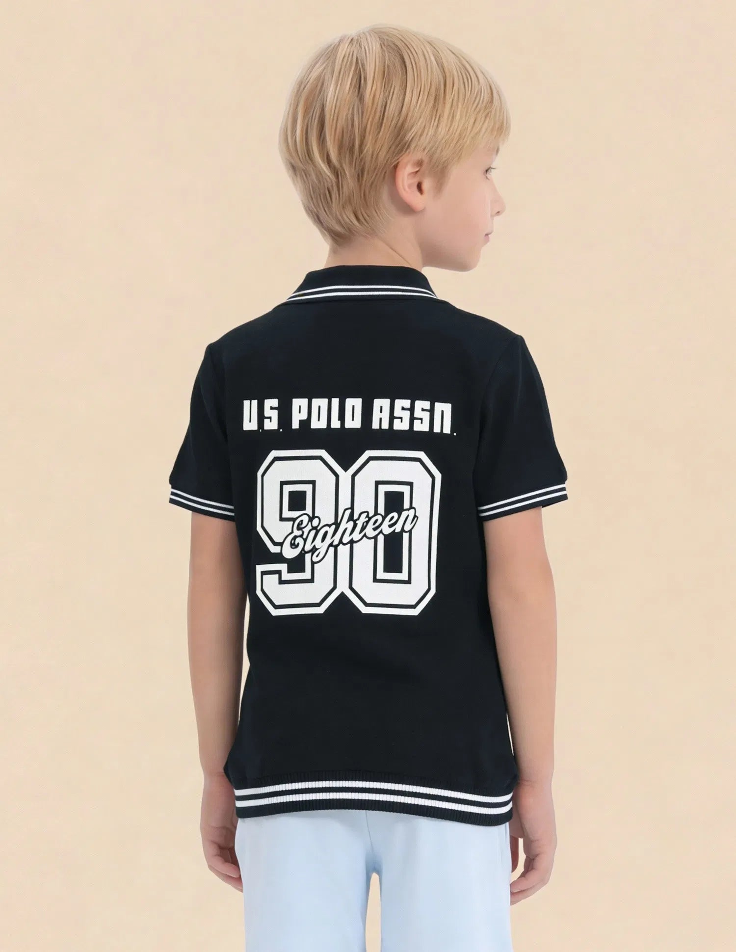 Boys Navy Cotton Typography Print Regular Fit Polo Shirt
