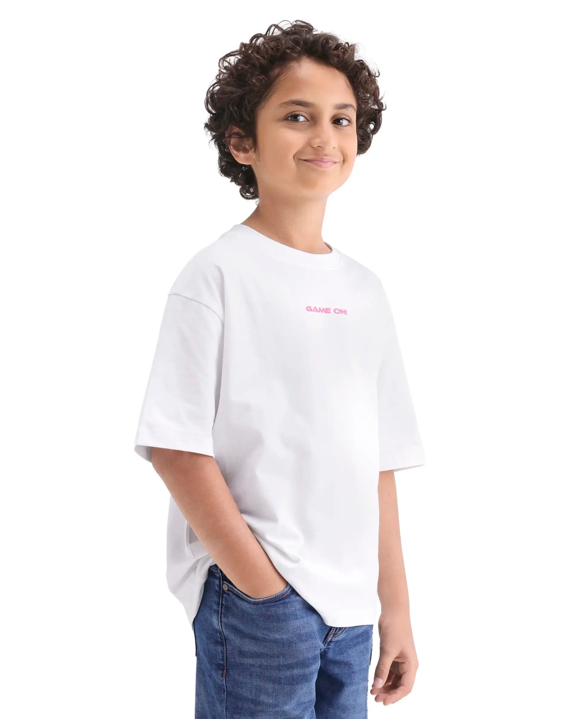 Boys White Puff Print Boxy Fit T-Shirt