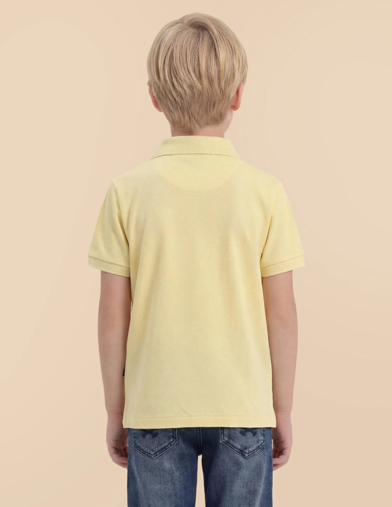 Boys Light Yellow Cotton Blend Solid Regular Fit Polo Shirt