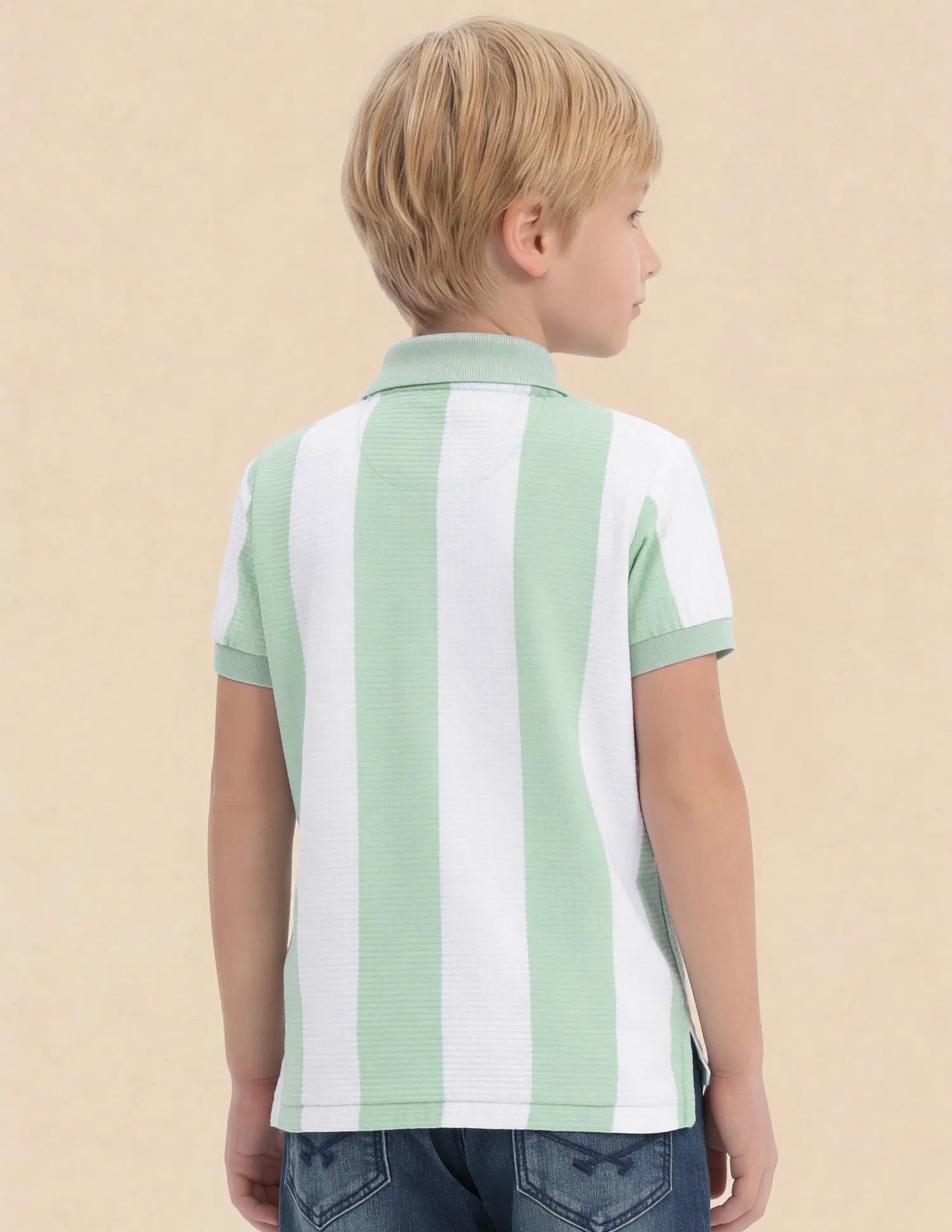 Boys Vertical Striped Cotton Polo Shirt – Regular Fit