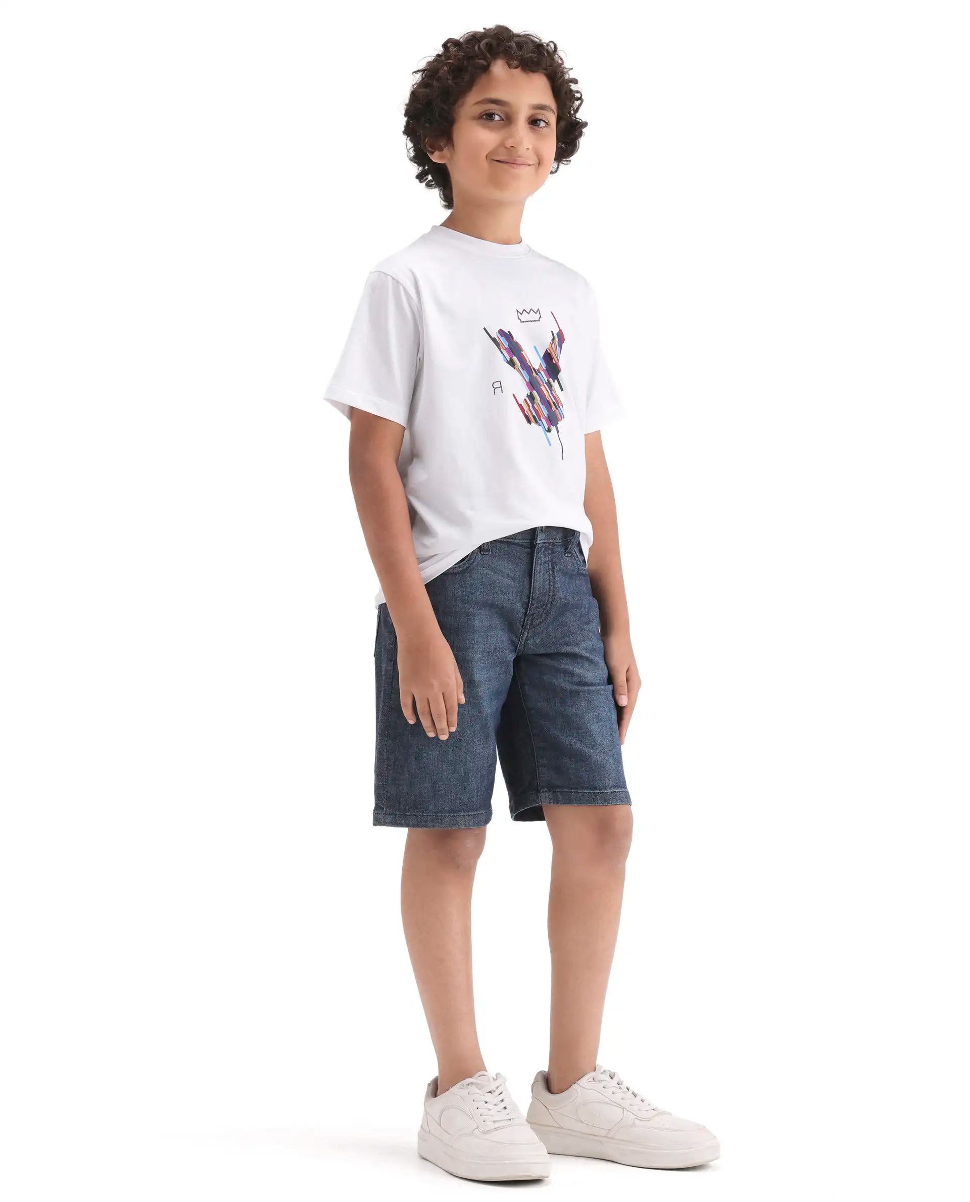 Rare Ones Boys Dark Blue Regular Fit Cotton Blend Shorts