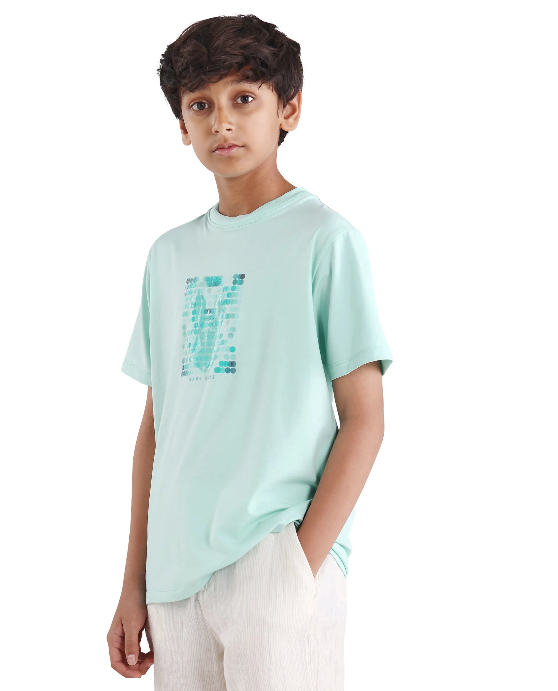 Boys Pastel Blue HD Print Regular Fit T-Shirt