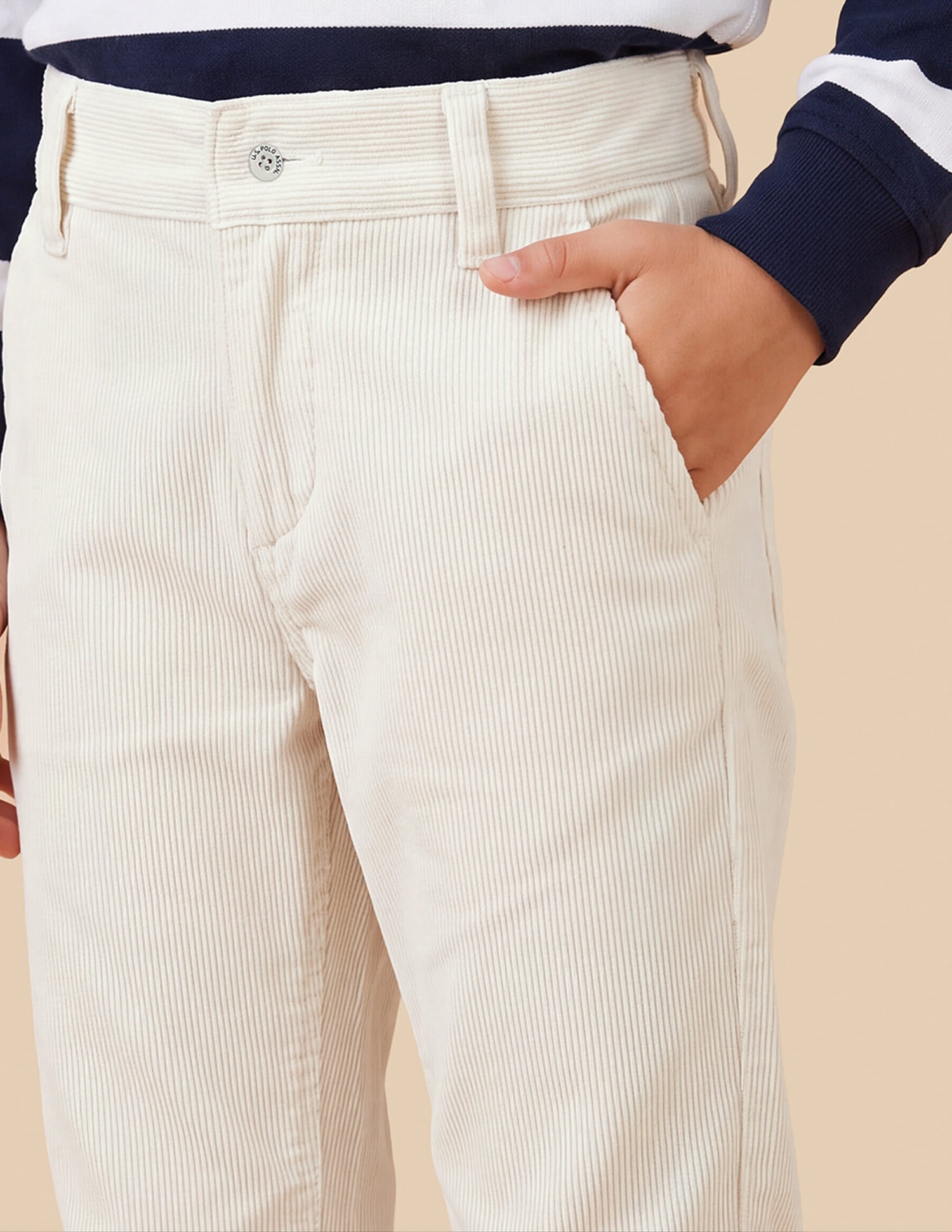 Boys Ivory Cotton Corduroy Regular Fit Trousers