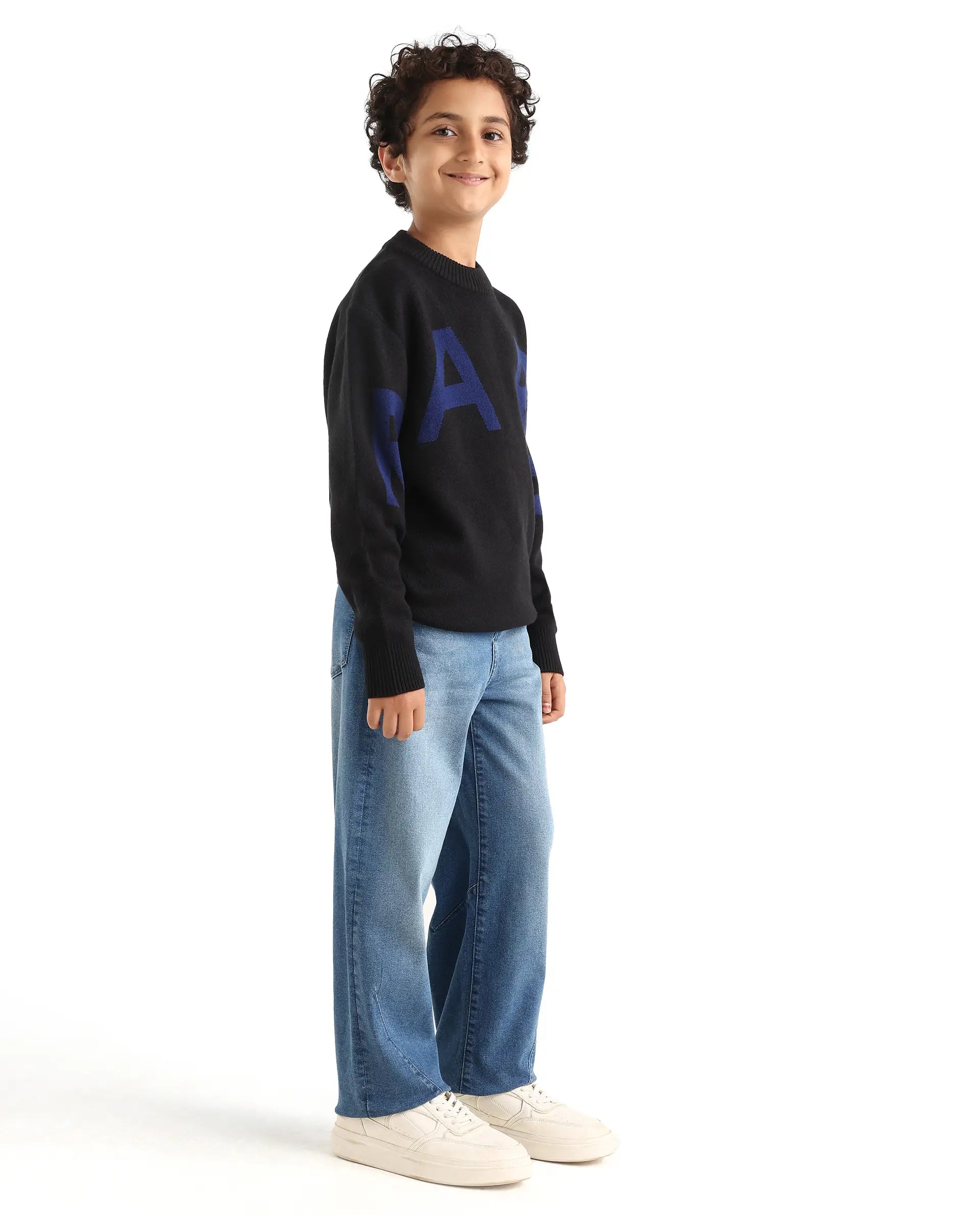 Boys Blue Slouchy Fit Button-Zip Jeans