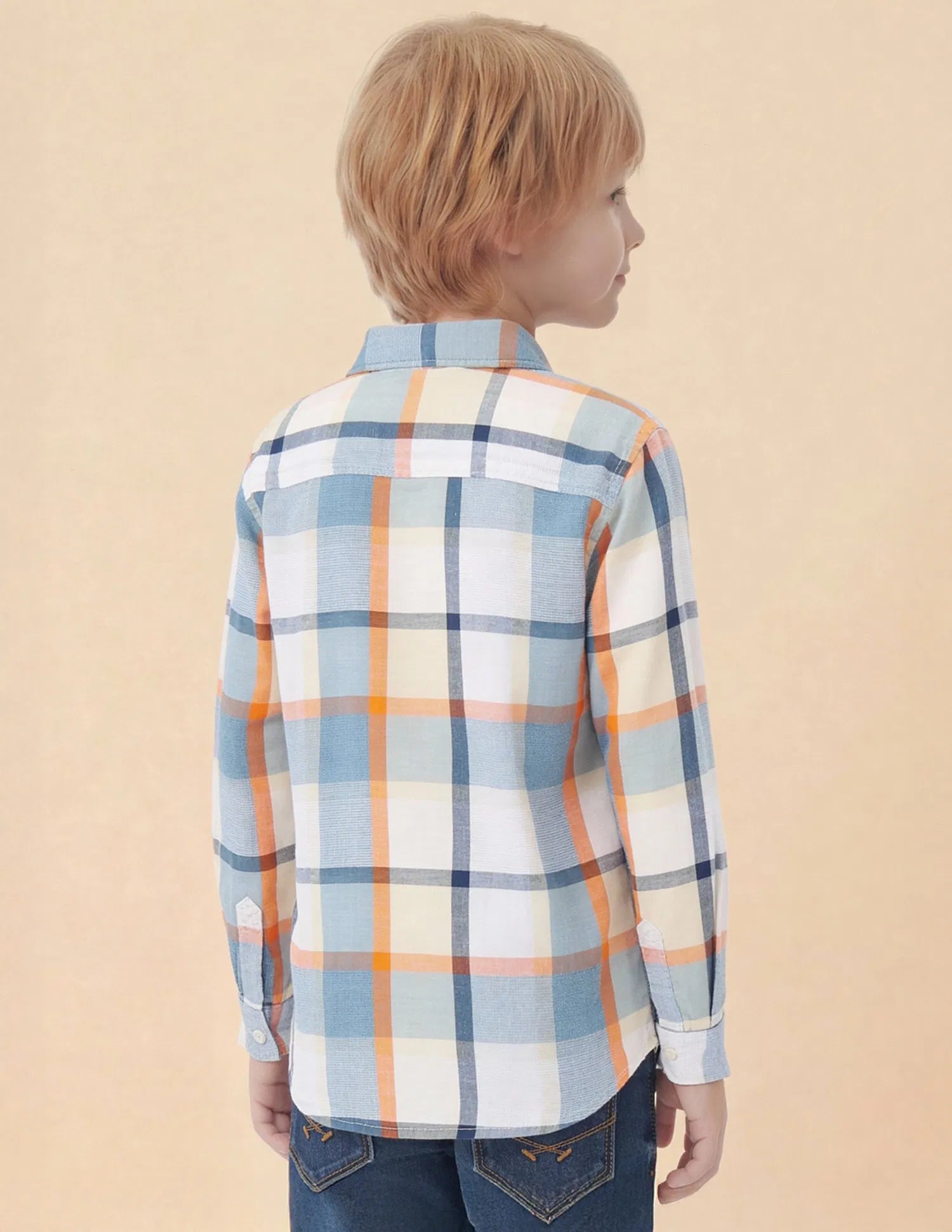 Boys Light Blue Plaid Checked Tencel Cotton Shirt – Regular Fit