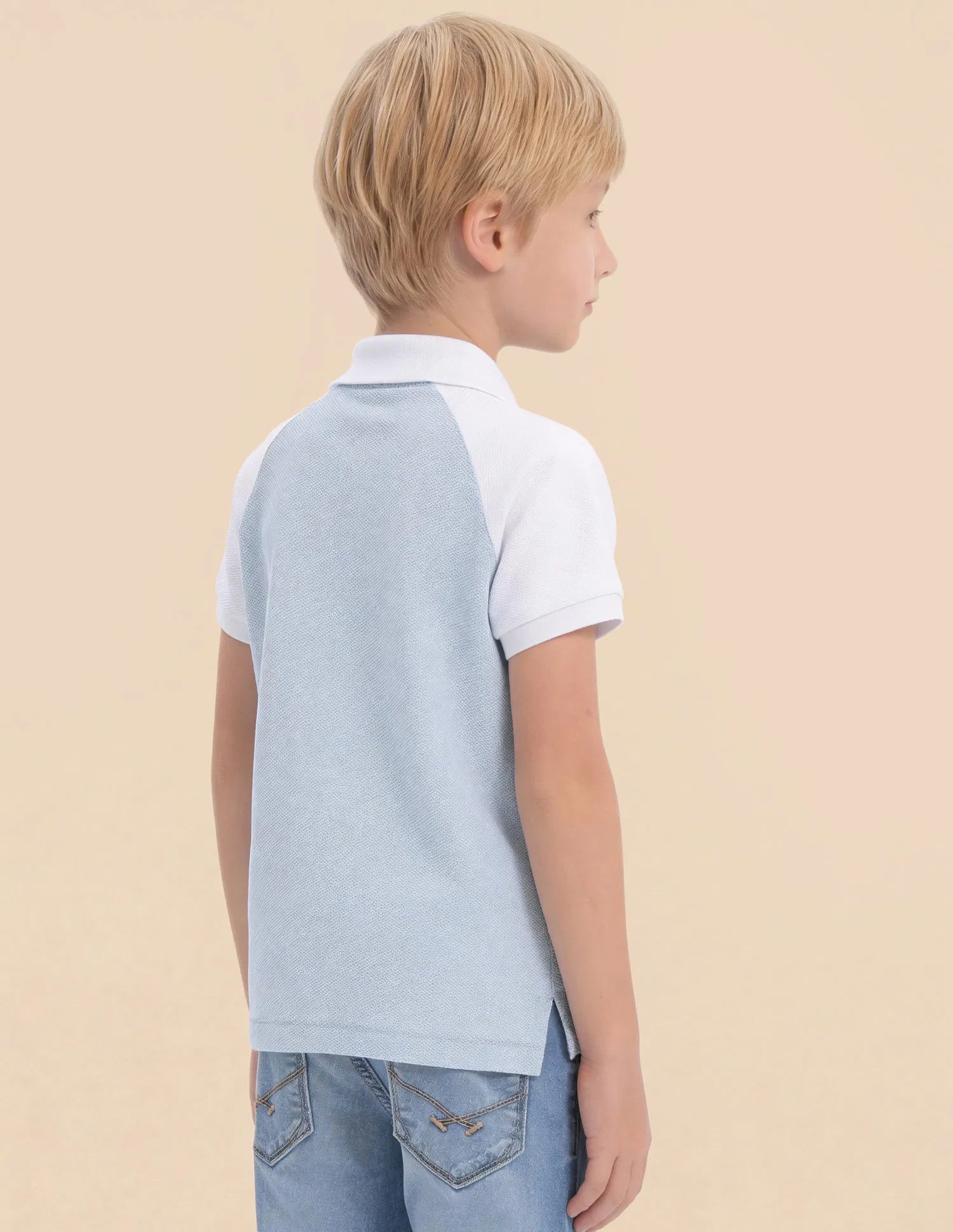 Boys Light Blue Cotton Colour Block Regular Fit Polo Shirt