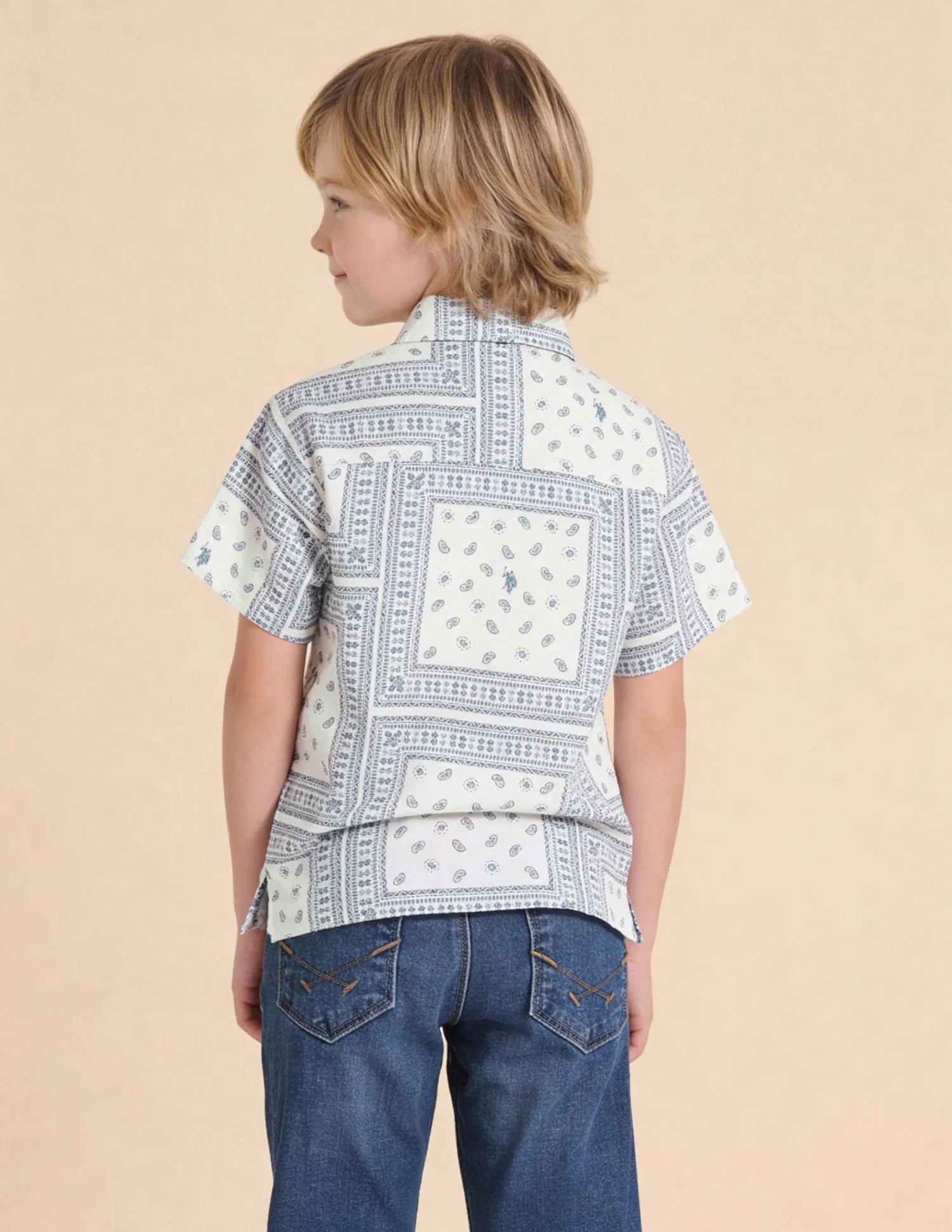 Boys Blue Paisley Printed Cotton Dobby Shirt – Boxy Fit