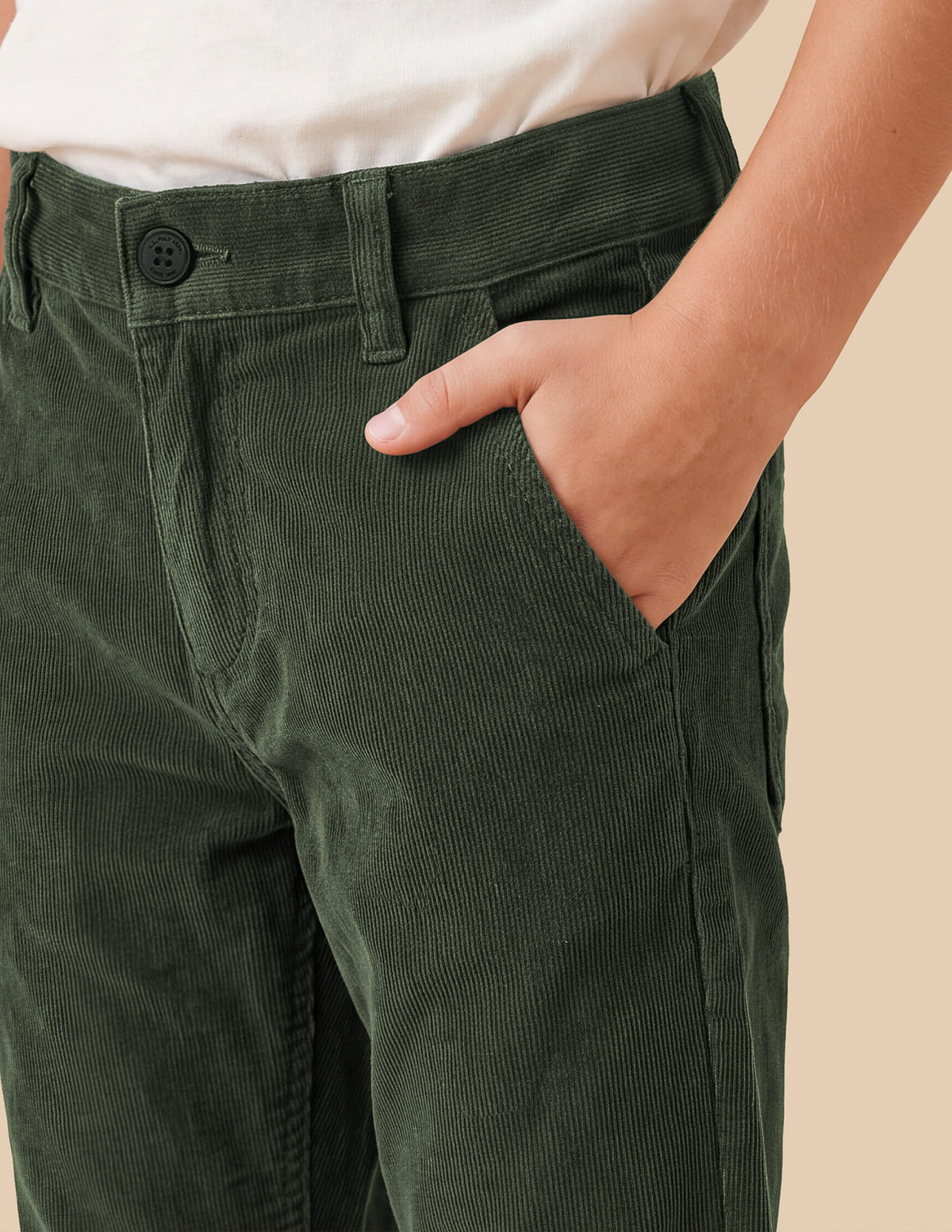 Boys Olive Cotton Corduroy Regular Fit Trousers