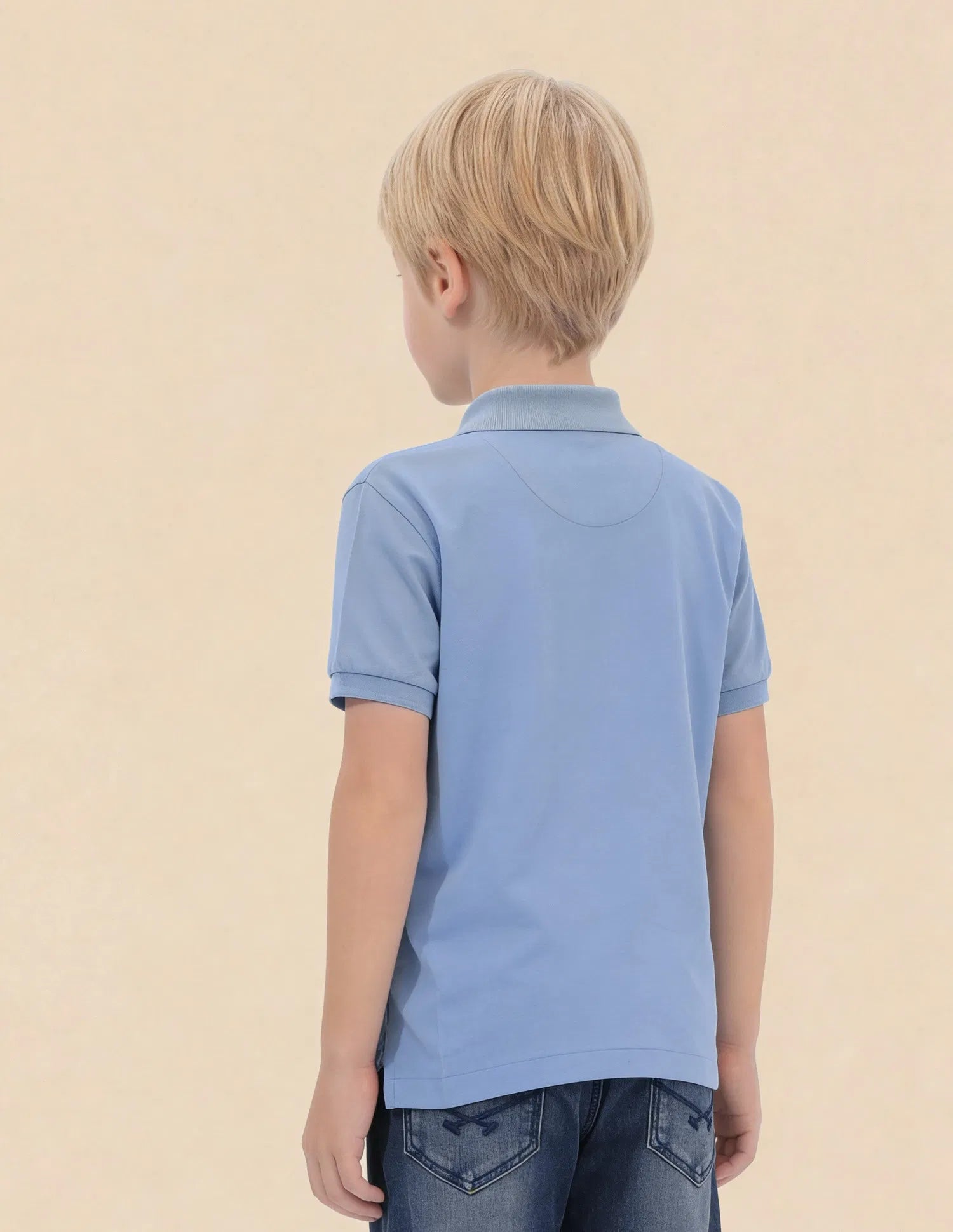 Boys Blue Cotton Blend Solid Regular Fit Polo Shirt