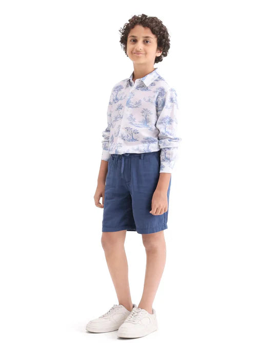 Rare Ones Boys Blue Cotton Blend Regular Fit Shorts