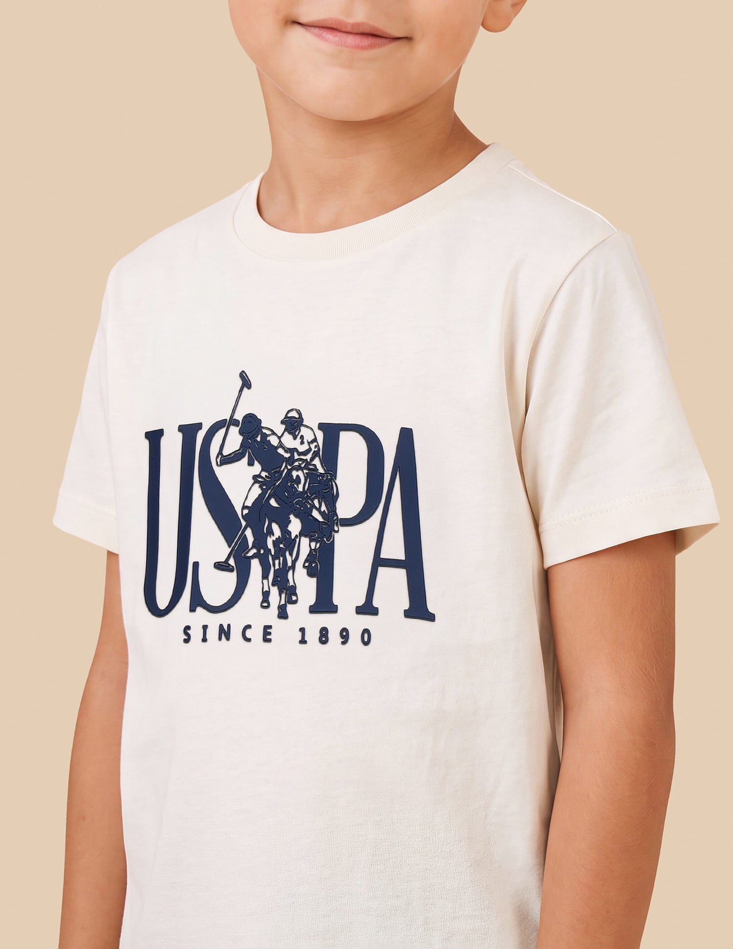 Boys Off White Cotton Logo Print Regular Fit T-Shirt
