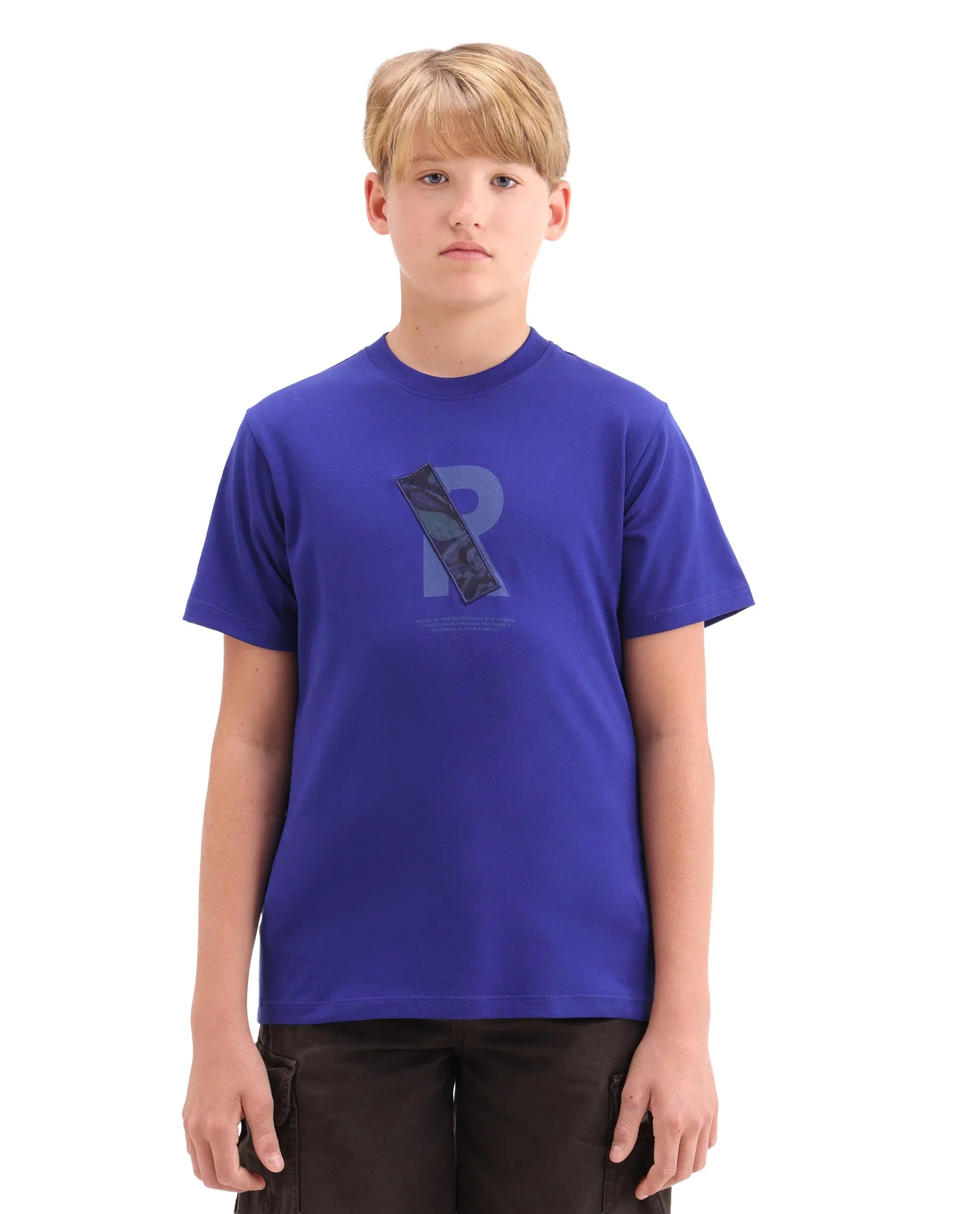 Boys Dark Blue Badge Applique Regular Fit T-Shirt