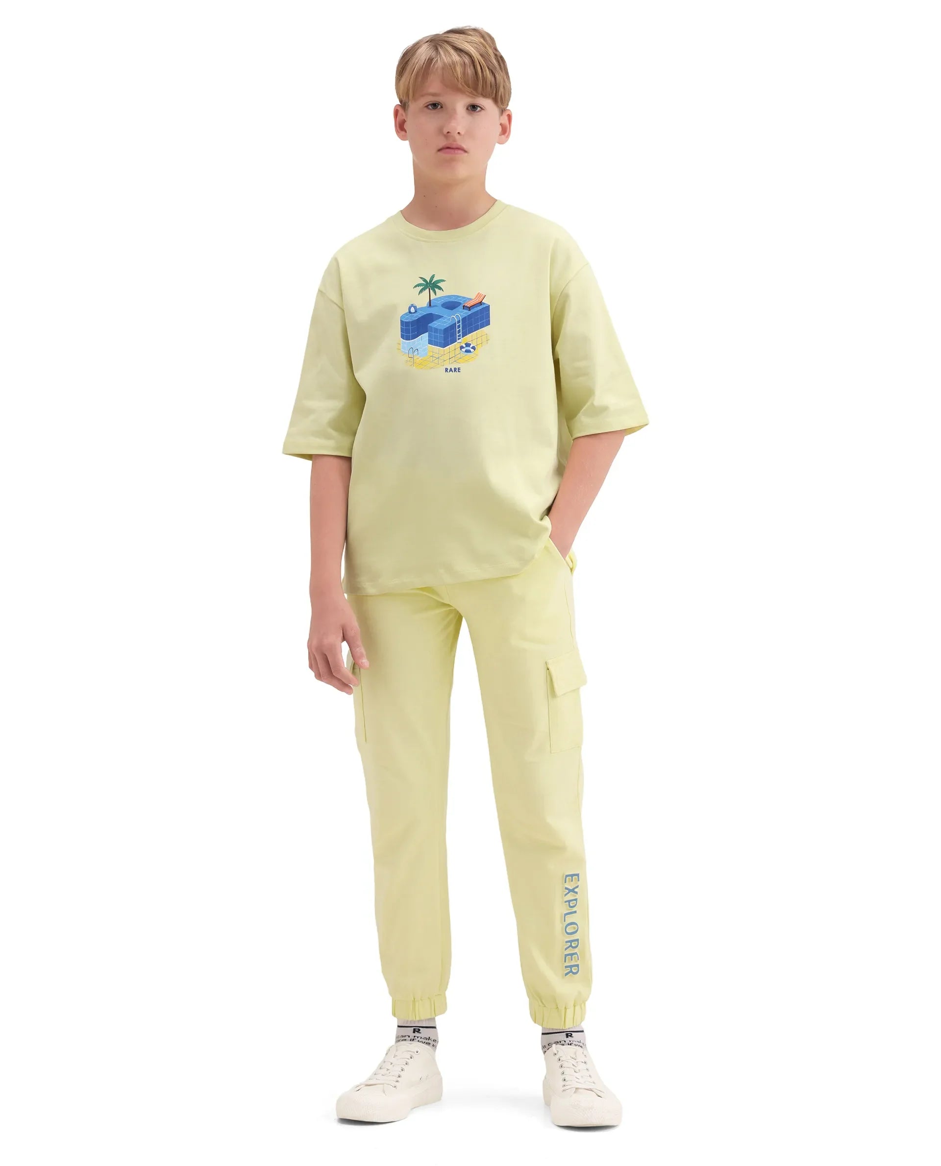 Rare Ones Boys Light Yellow Cargo Fit Track Pant