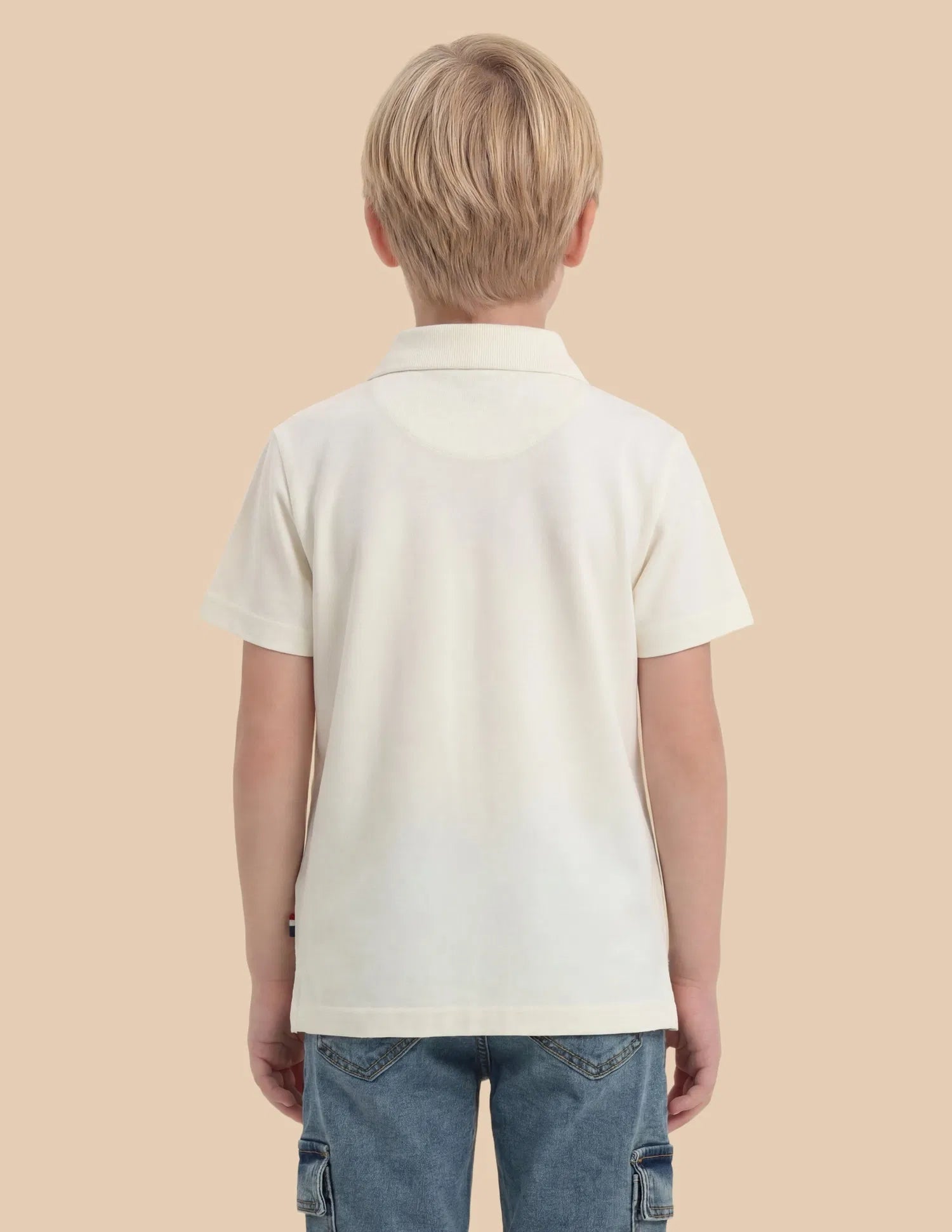 Boys Off White Cotton Embroidered Regular Fit Polo Shirt