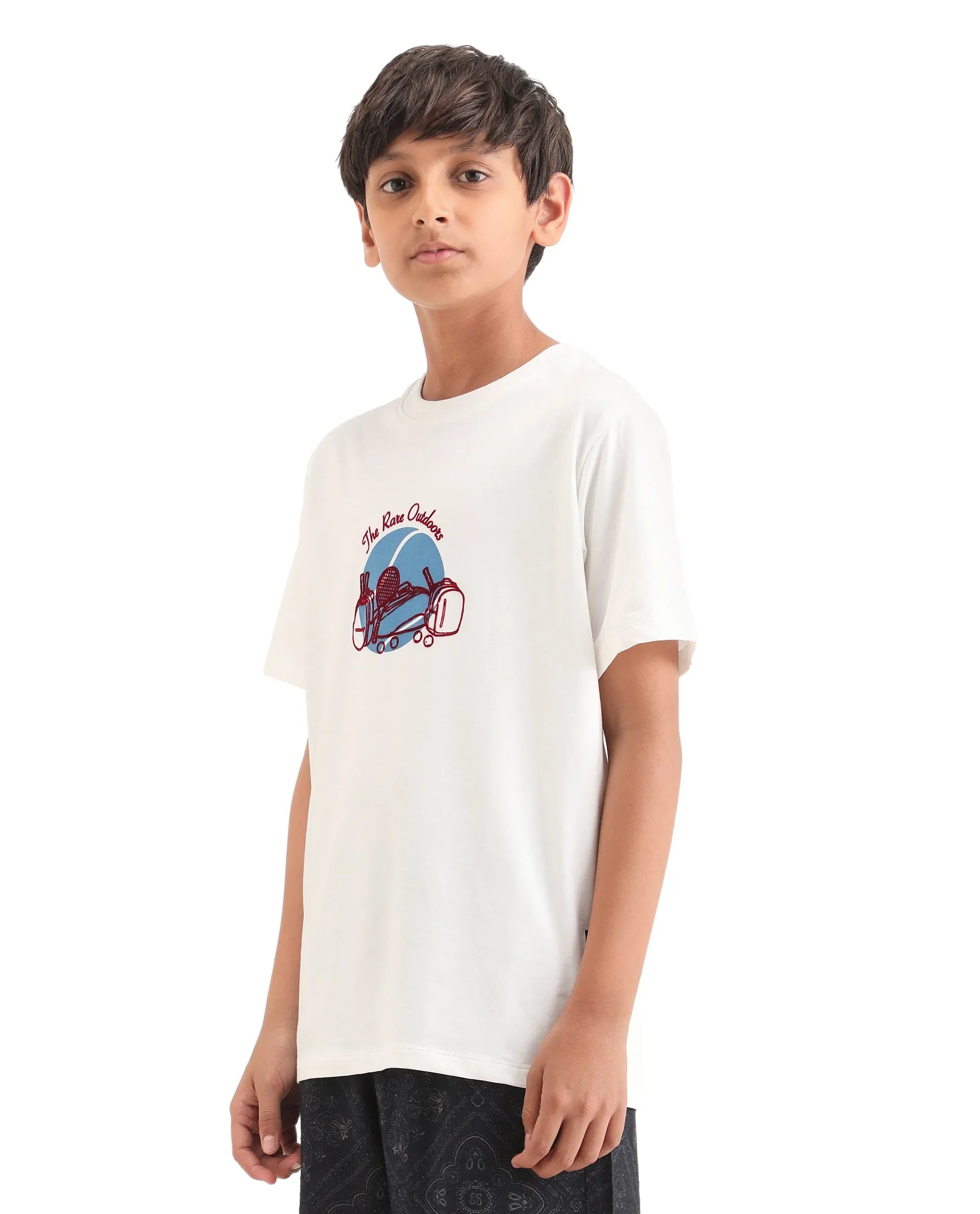 Boys Off White Flock Print Regular Fit T-Shirt