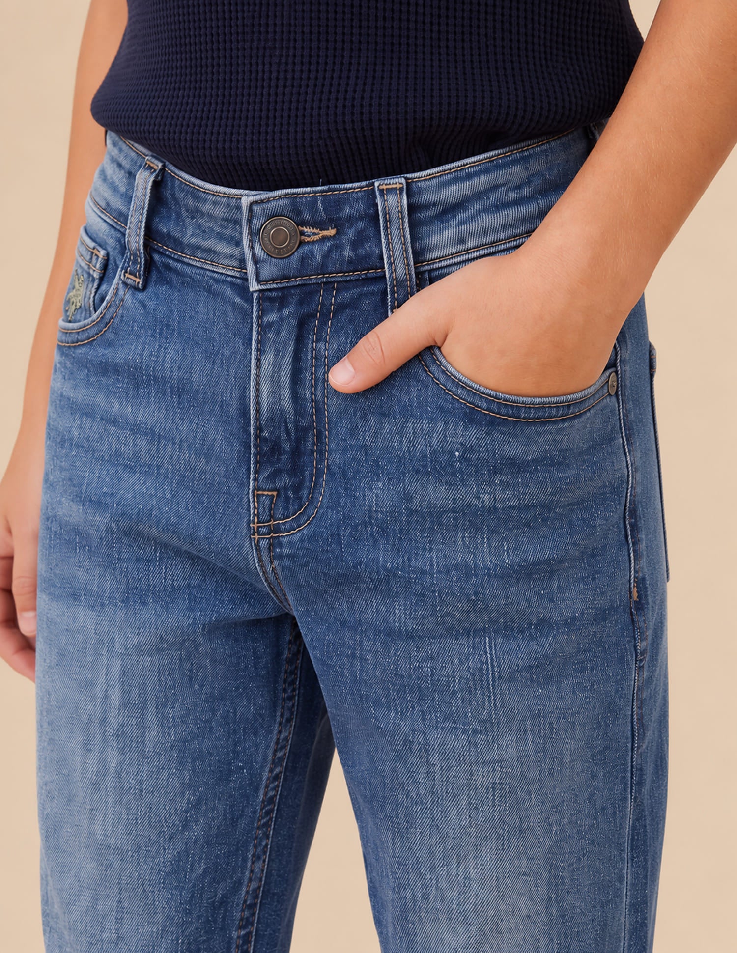 Boys Mid Blue Stretchable Bootcut Jeans