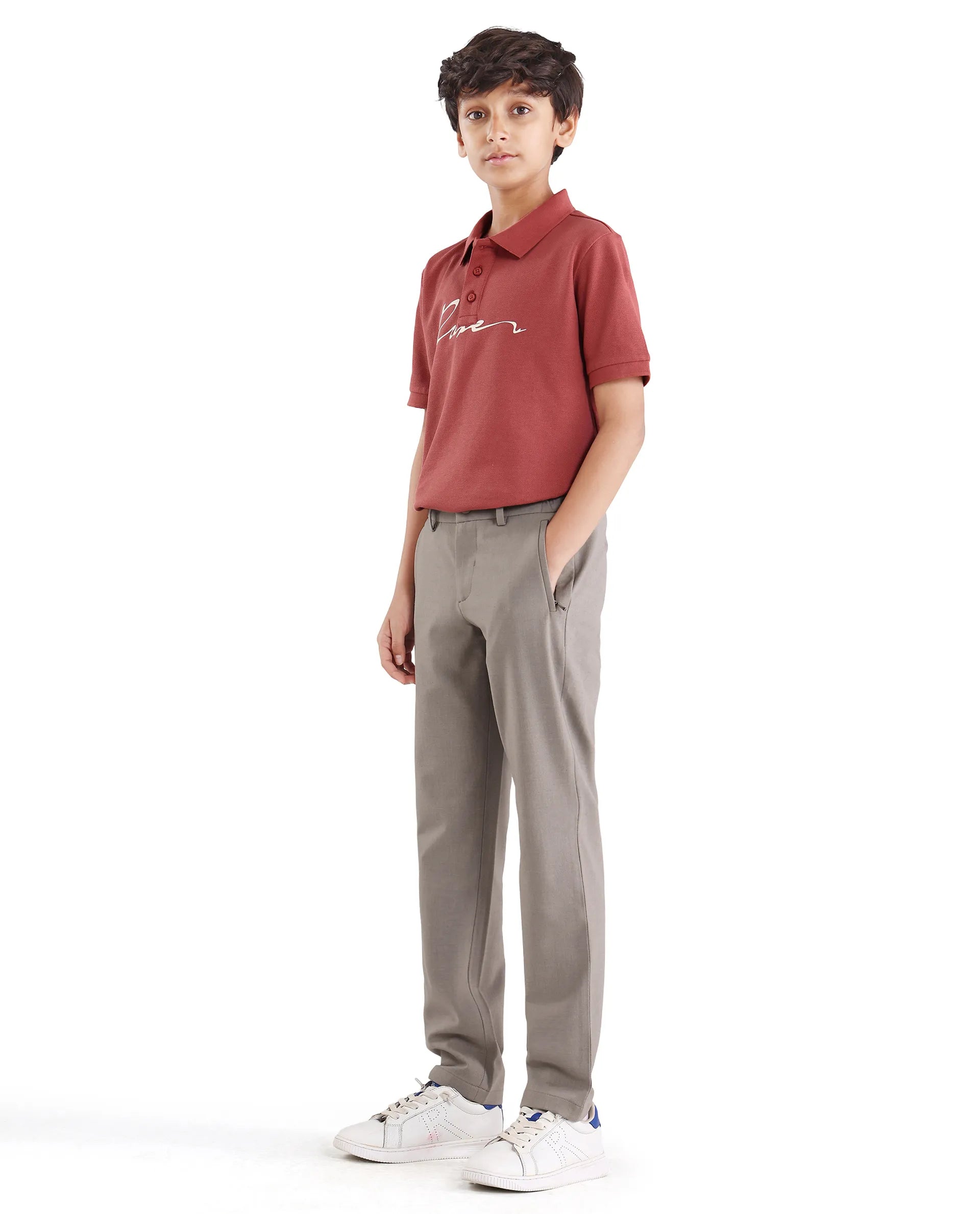 Rare Ones Boys Beige Slim Fit Polyester Blend Trouser