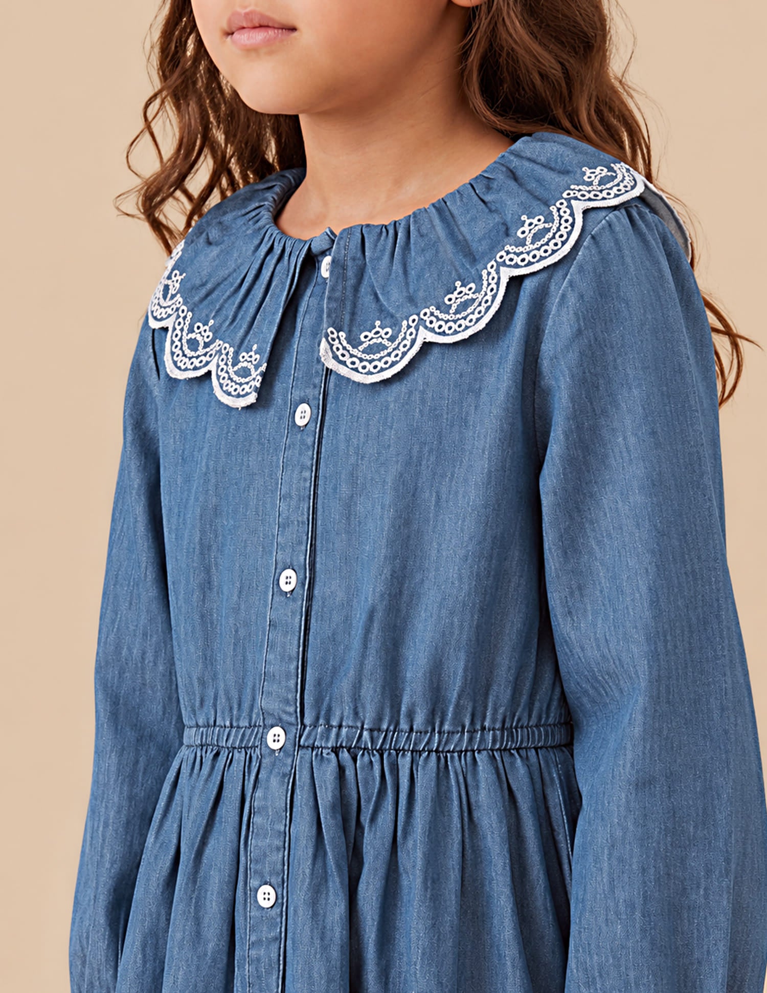 Girls Light Blue Cotton Peter Pan Collar Shirt Dress