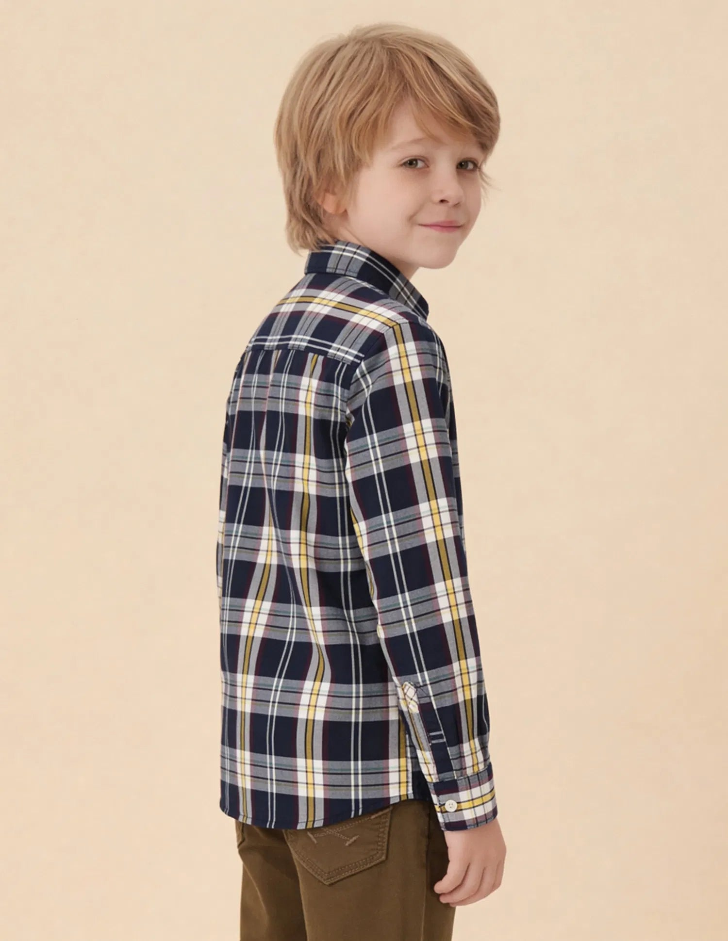 Boys Navy Plaid Checked Cotton Shirt – Regular Fit