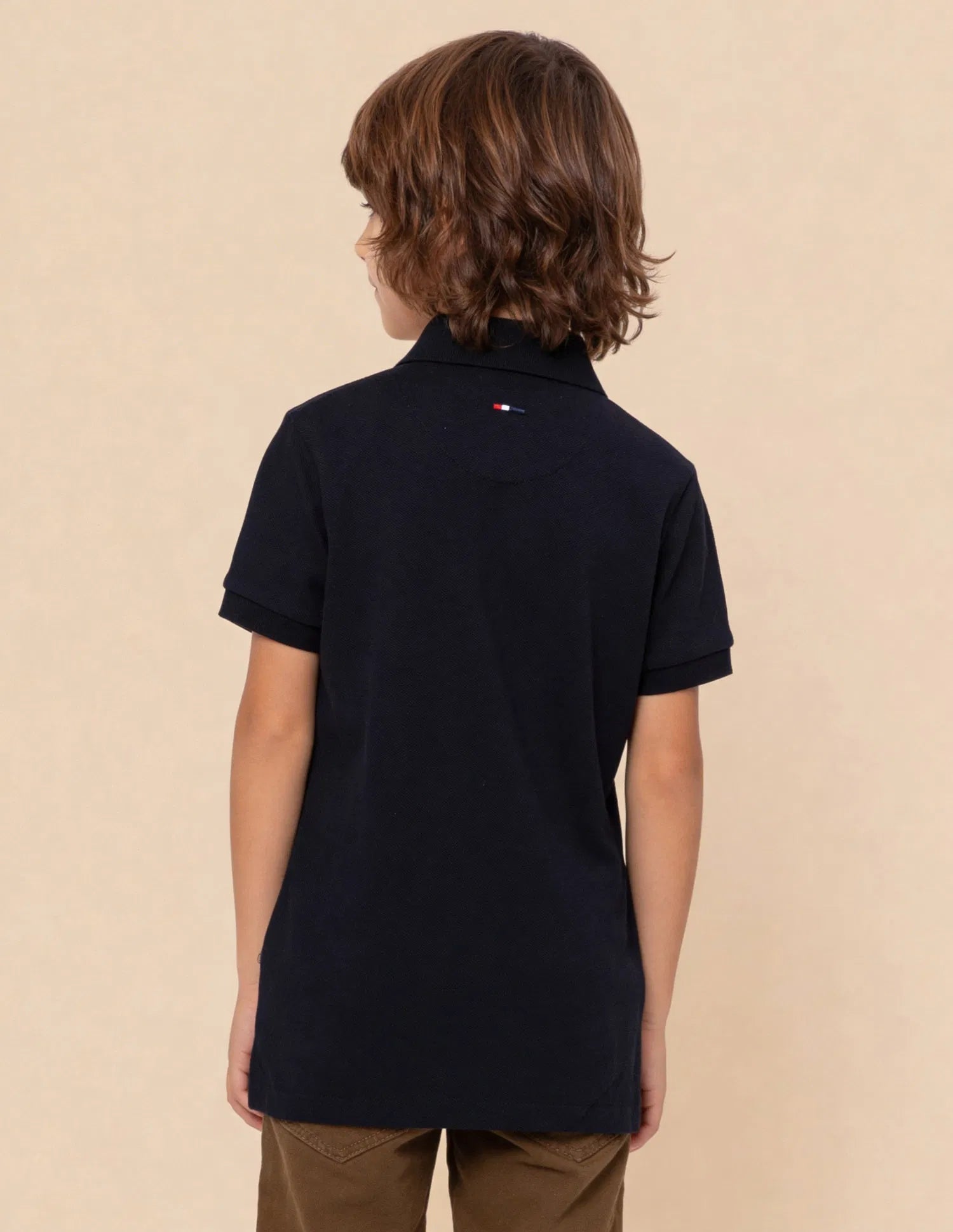 Boys Navy Cotton Graphic Print Regular Fit Polo Shirt