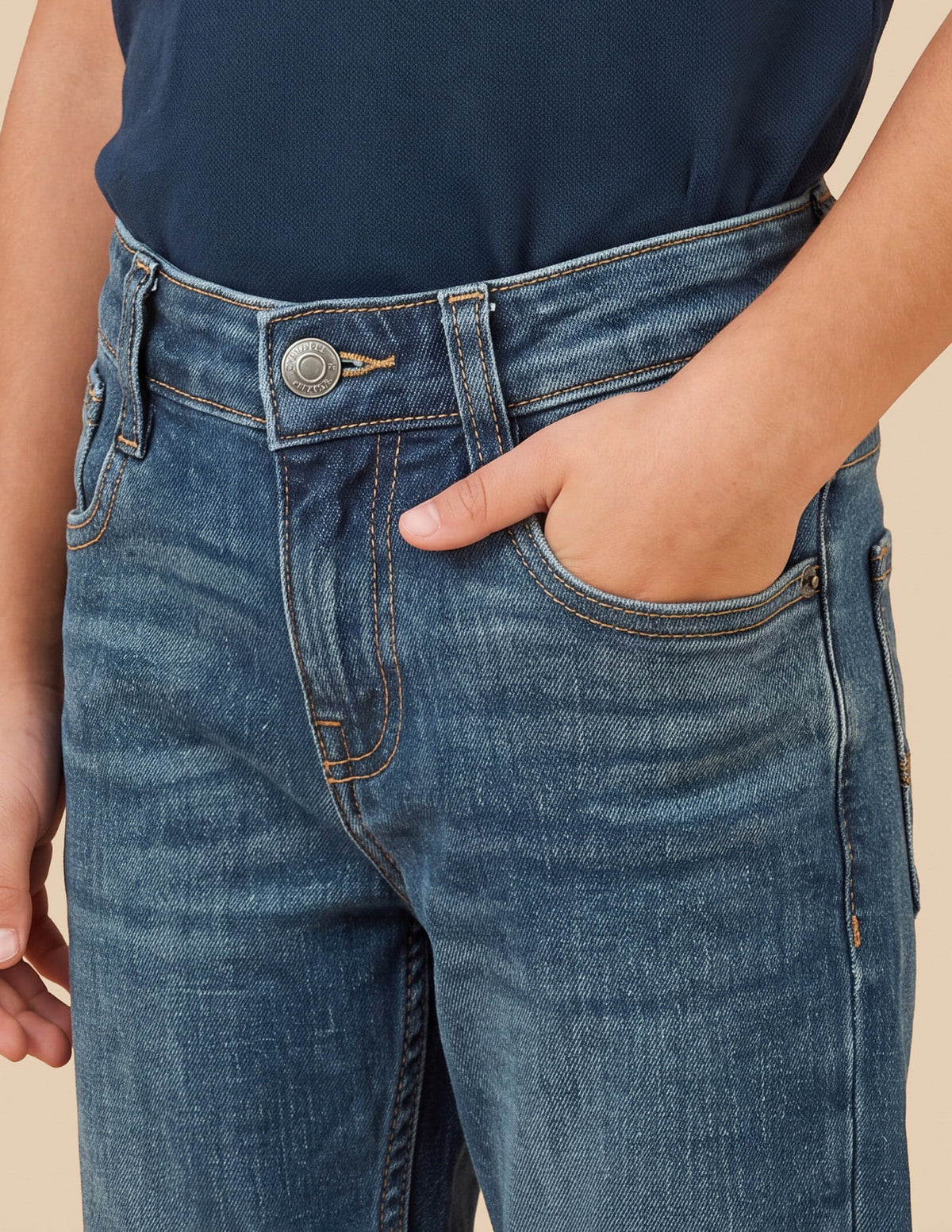 Boys Tinted Blue Relaxed Fit Whiskered Jeans