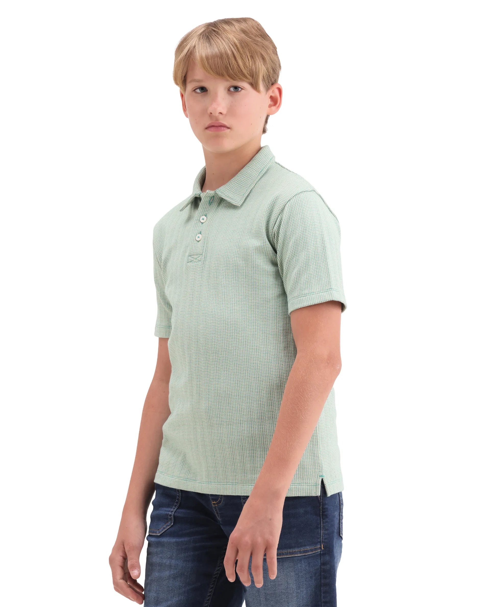 Boys Teal Jacquard Cotton Regular Fit Polo