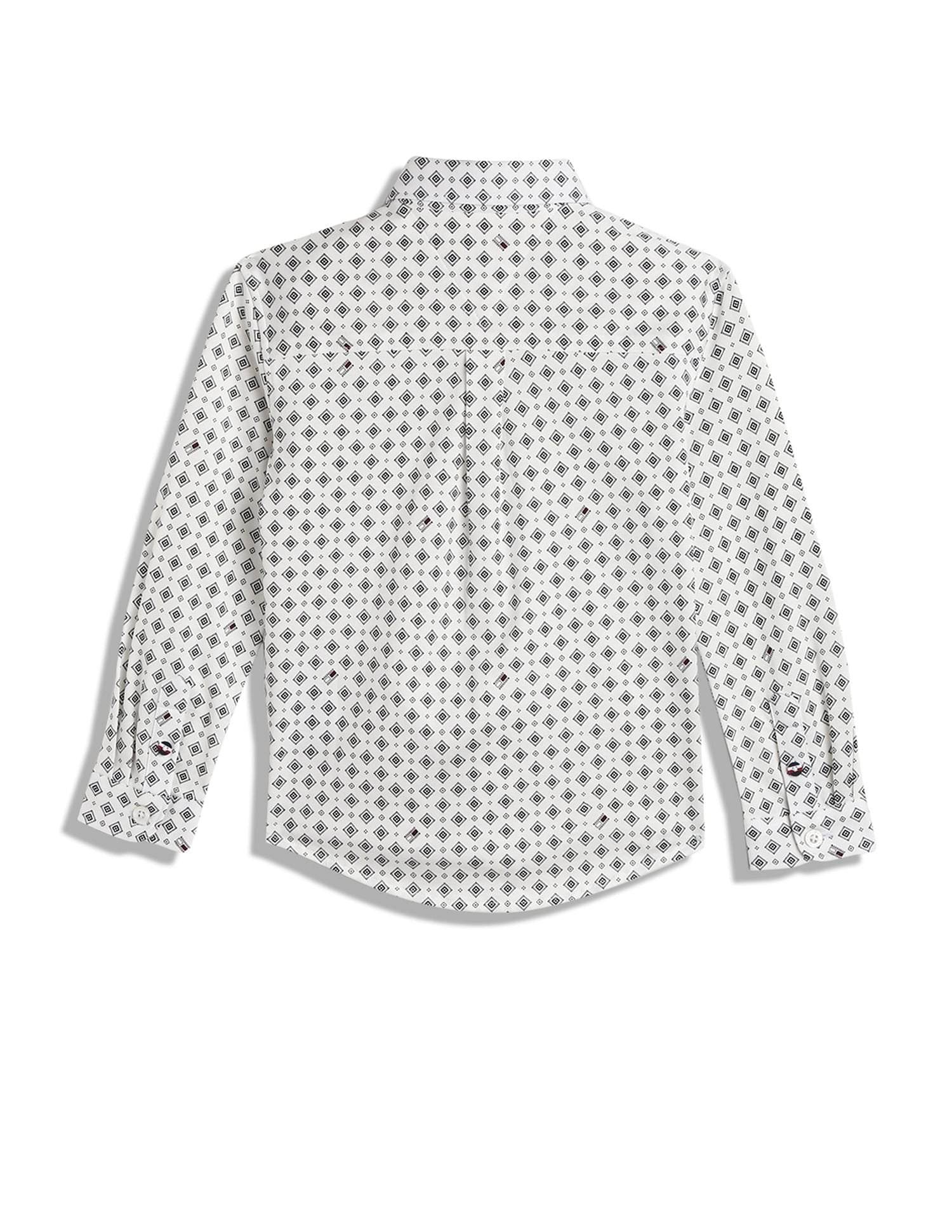 Girls White Printed Organic Cotton Shirt with Full Sleeves