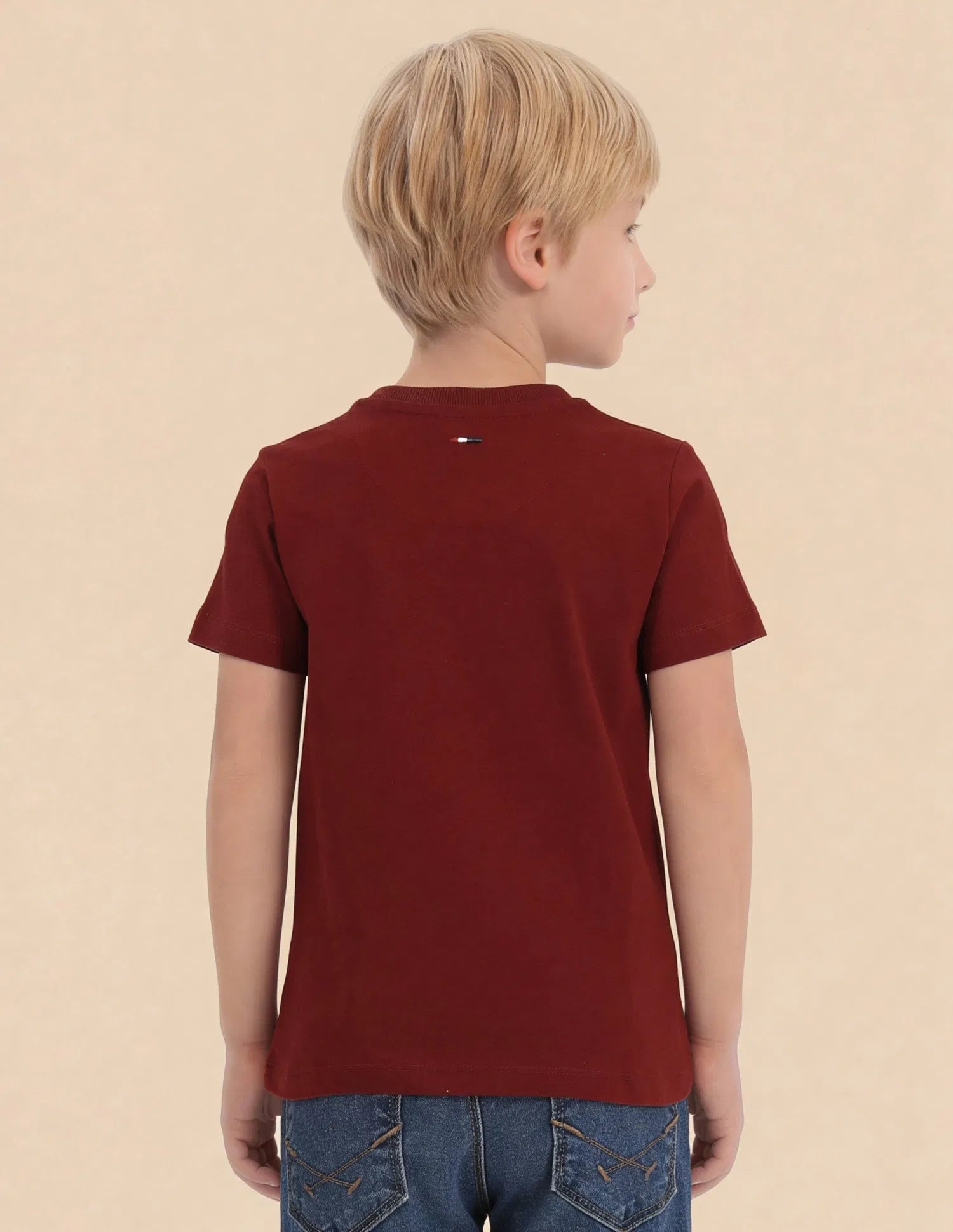 Boys Red Logo Embroidered Cotton T-Shirt – Regular Fit
