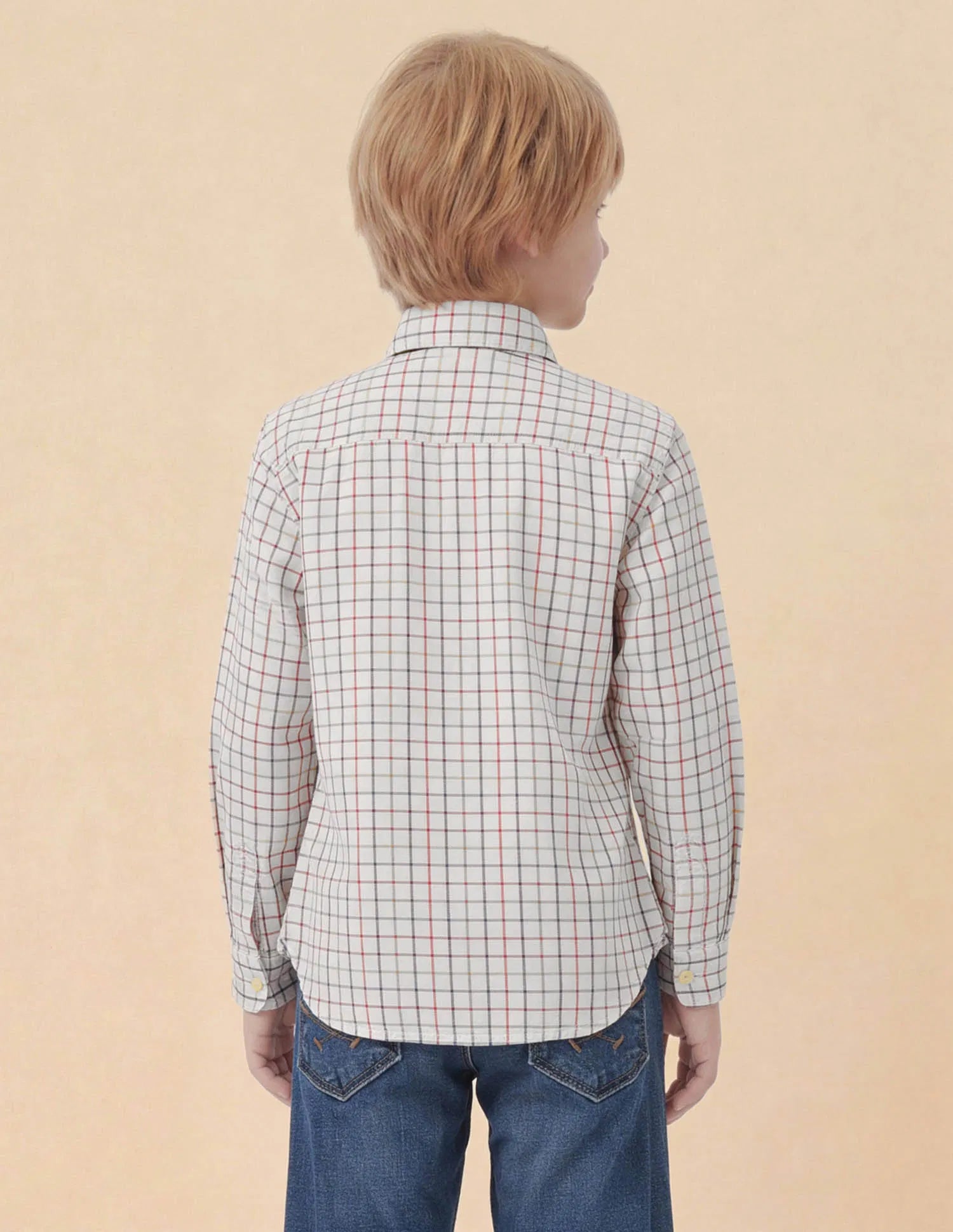 Boys Tattersall Grid Checked Cotton Twill Shirt – Regular Fit