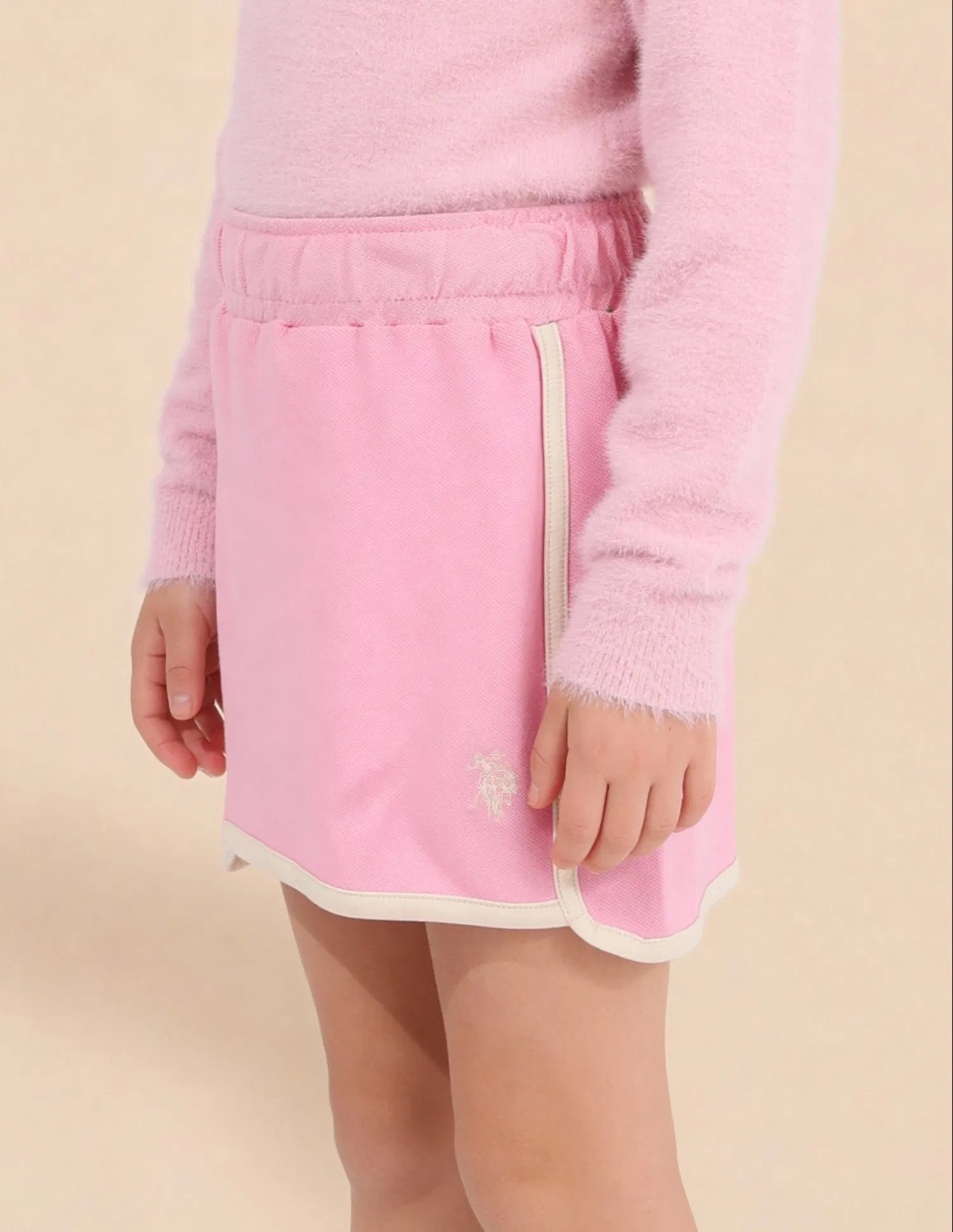 Girls Pink Cotton Solid A-Line Mini Skirt