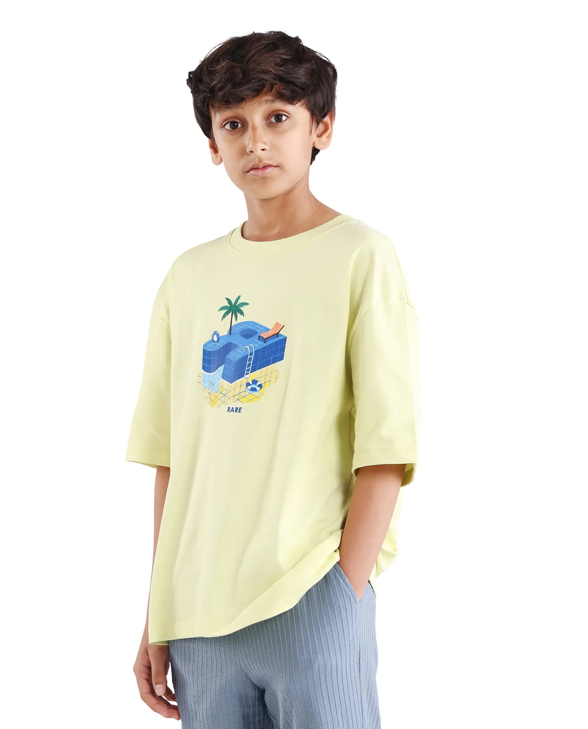 Boys Light Yellow Oversized Cotton T-Shirt